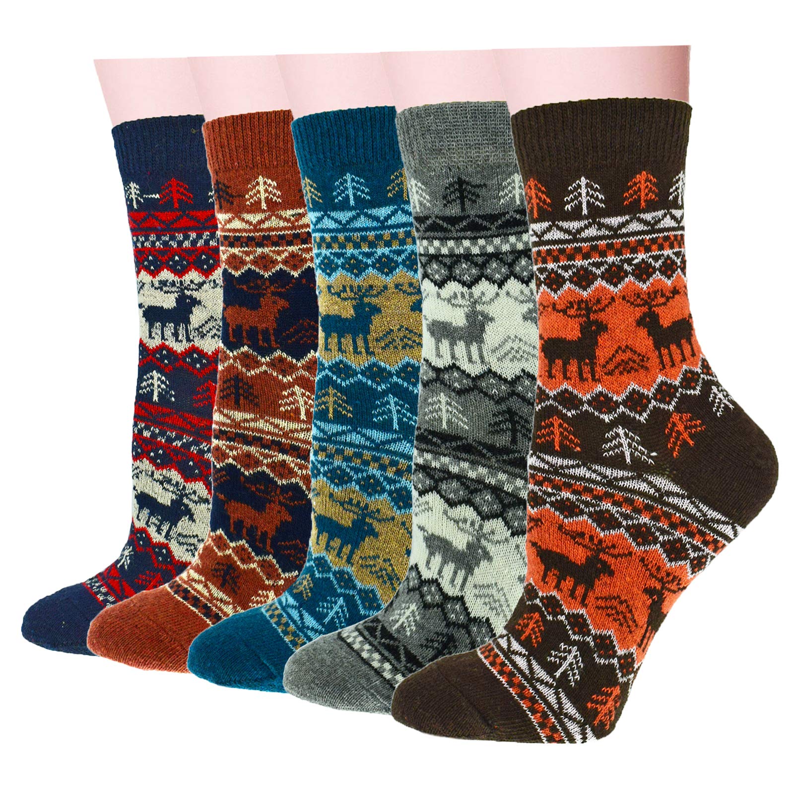 YZKKE 5Pack Womens Vintage Winter Soft Warm Thick Cold Knit Wool Crew Socks, Multicolor, free size
