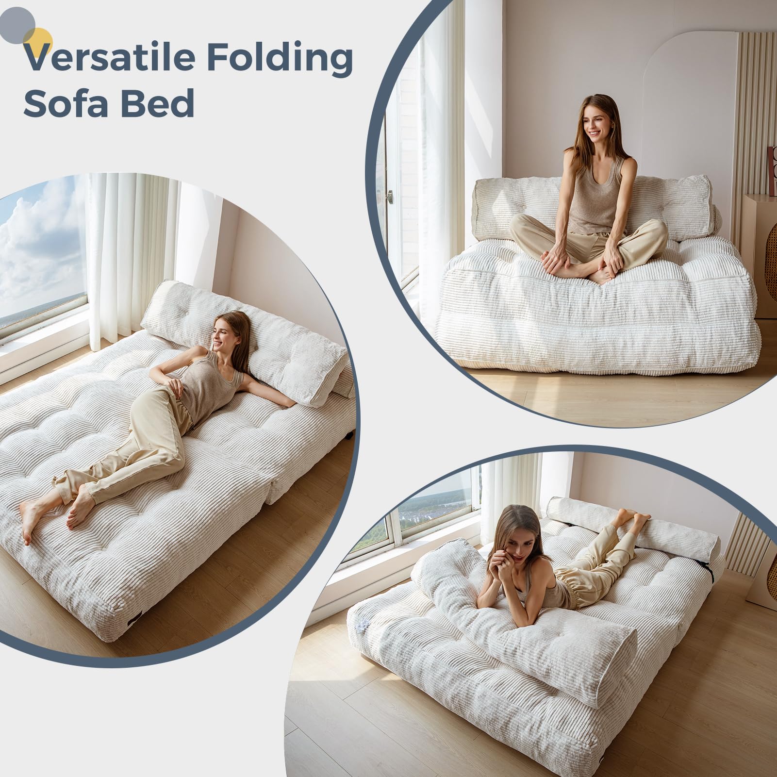 MAXYOYO Folding Sofa Bed, Convertible Sleeper Chair with Pillow Foldable Mattress with Back Support, Portable Fold Out Chair Bed Comfy Floor Sofa Lounge for Living Room Bedroom, Dark Grey, Single