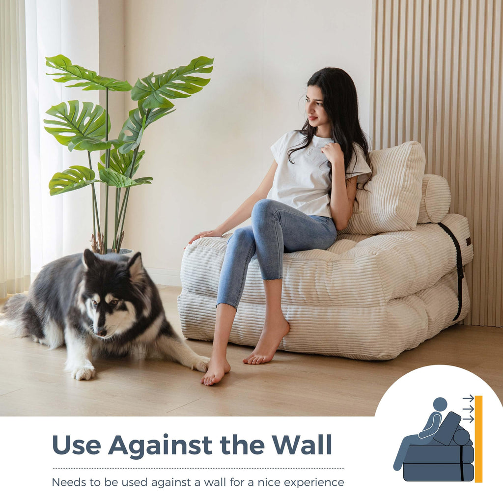 MAXYOYO Folding Sofa Bed, Convertible Sleeper Chair with Pillow Foldable Mattress with Back Support, Portable Fold Out Chair Bed Comfy Floor Sofa Lounge for Living Room Bedroom, Dark Grey, Single