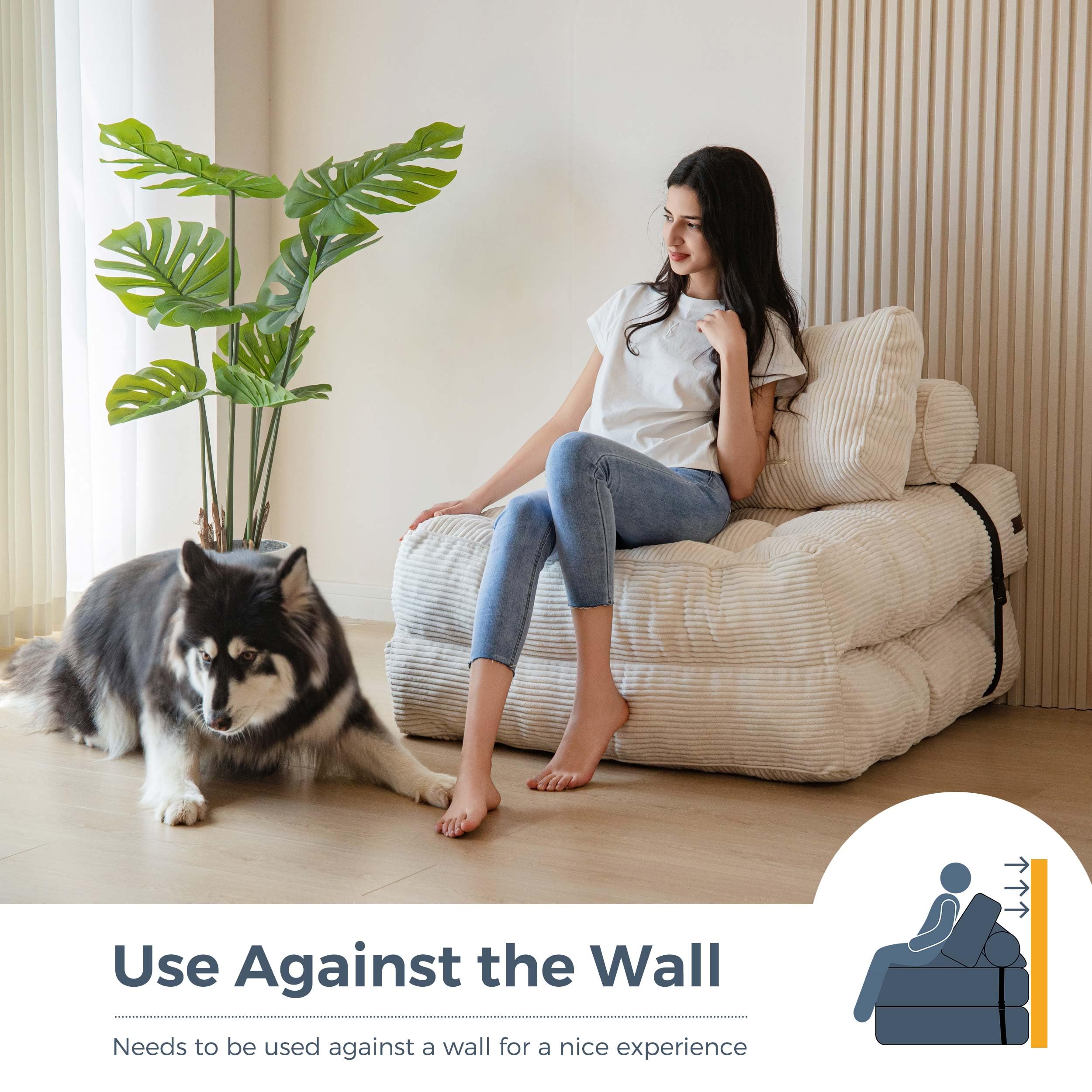 MAXYOYO Folding Sofa Bed, Convertible Sleeper Chair with Pillow Foldable Mattress with Back Support, Portable Fold Out Chair Bed Comfy Floor Sofa Lounge for Living Room Bedroom, Dark Grey, Single