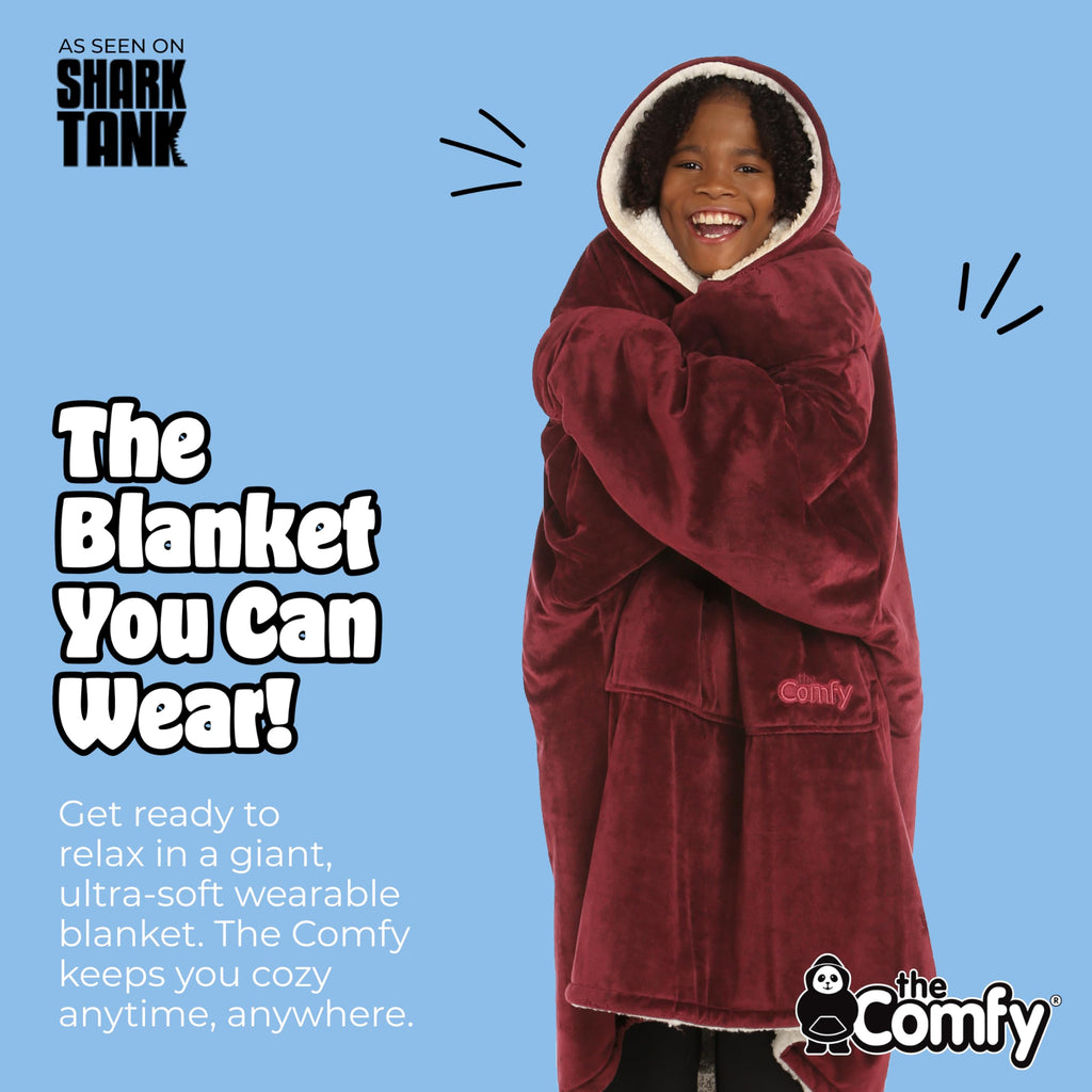 THE COMFY Original | Sherpa Lined Microfiber Fleece Wearable Blanket, Oversized Design with Hood and Pocket from Shark Tank