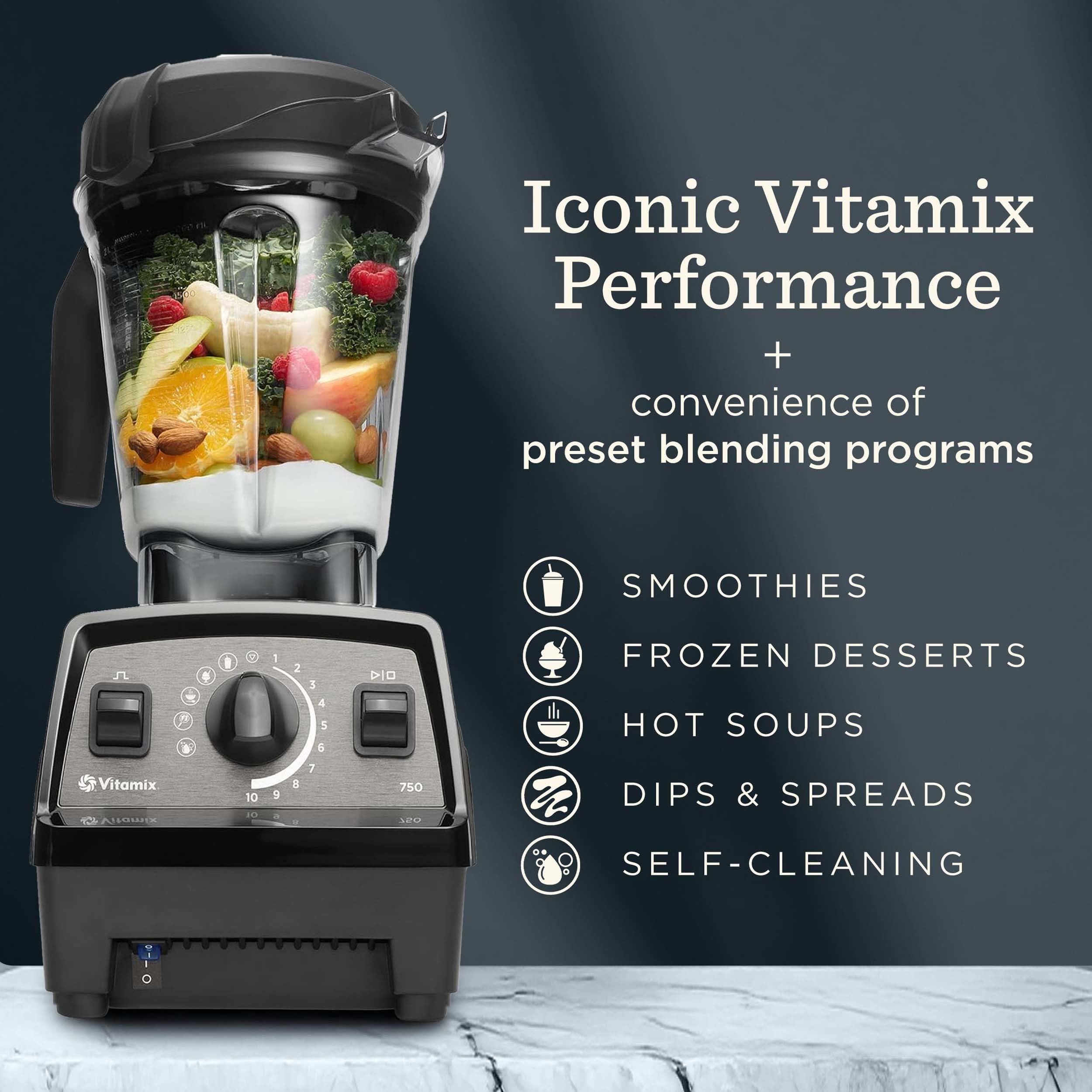 Vitamix Propel Series 750 Blender with Four Blending Programs, Self-Cleaning Program, Professional-Grade Blender for Smoothies, Soups and More, Stainless-Steel Blades, 64 Oz Container, Black