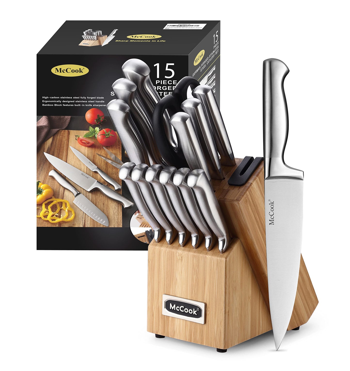 McCook® Knife Sets, German Stainless Steel Kitchen Knife Block Sets with Built-in Sharpener