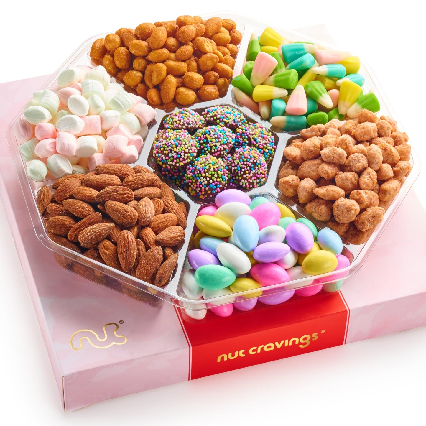 NUT CRAVINGS - Thanksgiving Mixed Nuts Gift Basket in Red Gold Box (7 Assortments, 1 LB) Holiday Xmas Christmas Food Arrangement, Healthy Snack Care Package, Food Assortments