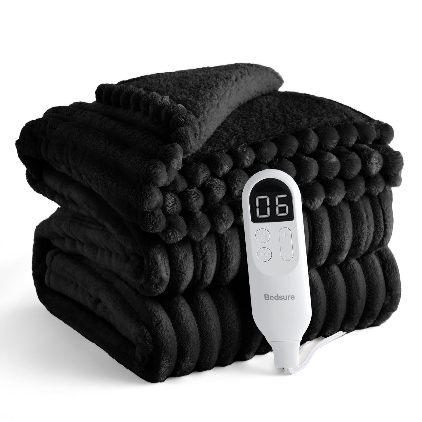Bedsure GentleSoft Heated Blanket Electric Throw - Soft Ribbed Flannel Electric Blanket, Heating with 4 Time Settings, 6 Heat Levels, 3 hrs Timer Auto Shut Off, Gifts for Grandma (50x60 inches, Grey)