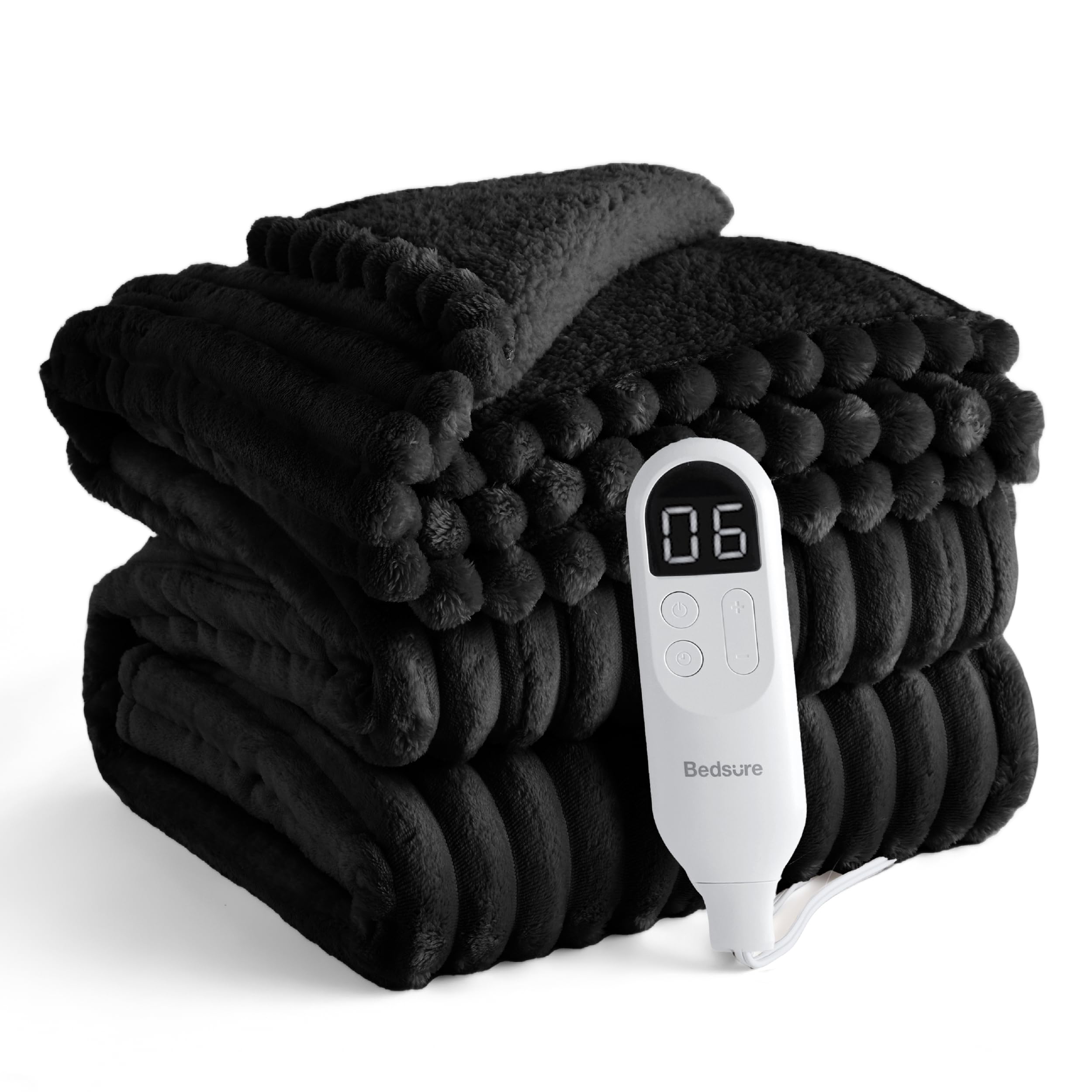 Bedsure GentleSoft Heated Blanket Electric Throw - Soft Ribbed Flannel Electric Blanket, Heating with 4 Time Settings, 6 Heat Levels, 3 hrs Timer Auto Shut Off, Gifts for Grandma (50x60 inches, Grey)