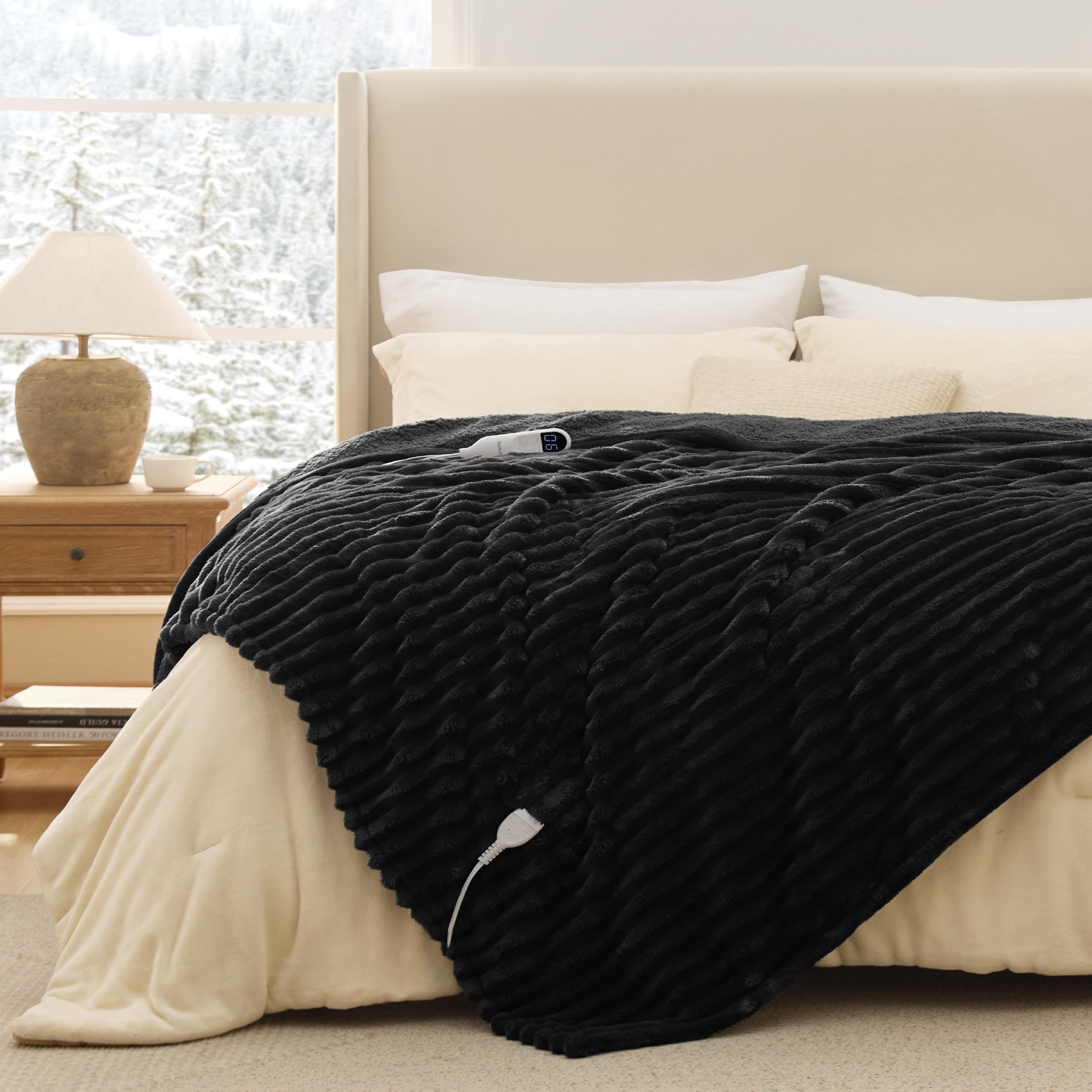 Bedsure GentleSoft Heated Blanket Electric Throw - Soft Ribbed Flannel Electric Blanket, Heating with 4 Time Settings, 6 Heat Levels, 3 hrs Timer Auto Shut Off, Gifts for Grandma (50x60 inches, Grey)