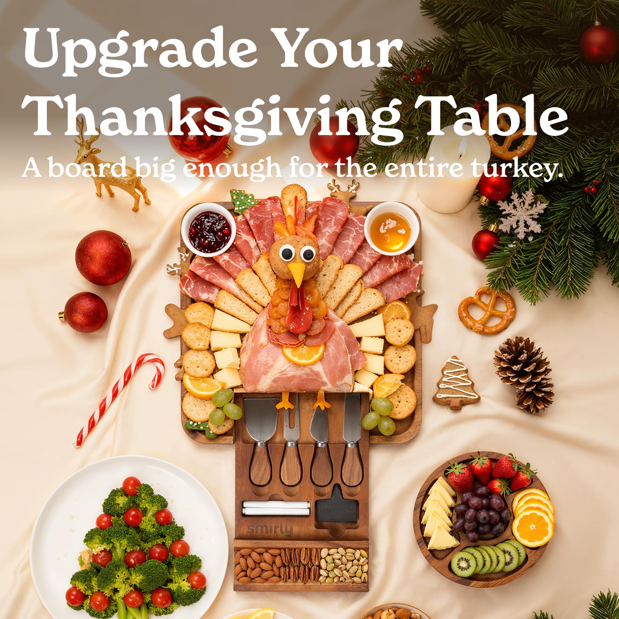 Smirly Charcuterie Board Set - Large Bamboo Cheese Board for Serving - House Warming Gifts New Home, Wedding & Bridal Shower Gift, Birthday Gift for Women