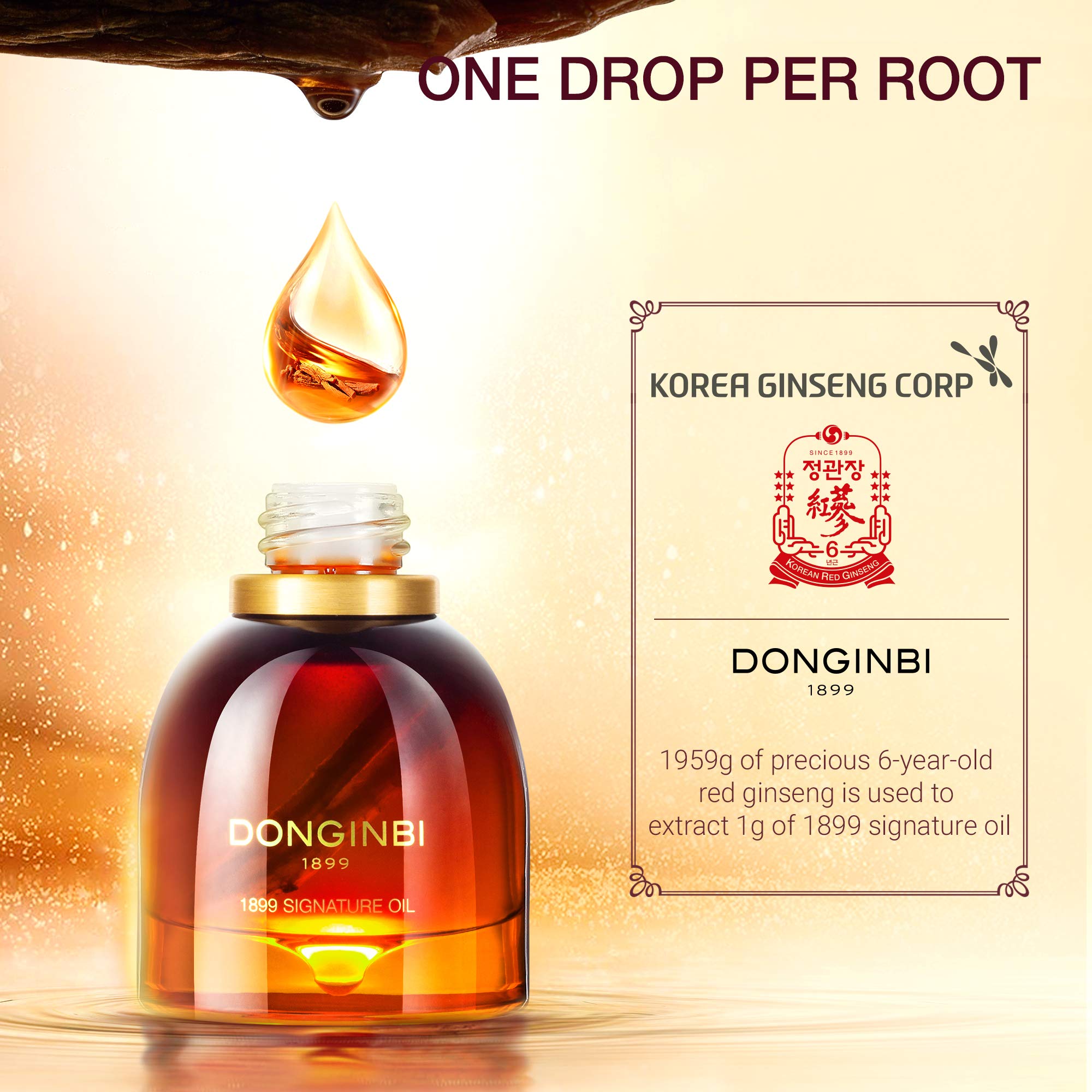 Donginbi 1899 Signature Oil - Skin Barrier Repair & Firming Face Oil for Women, Jojoba Seed Oil & Sweet Almond Oil for Sensitive Skin, Korean Red Ginseng Skin Care, 0.88 floz / 25ml