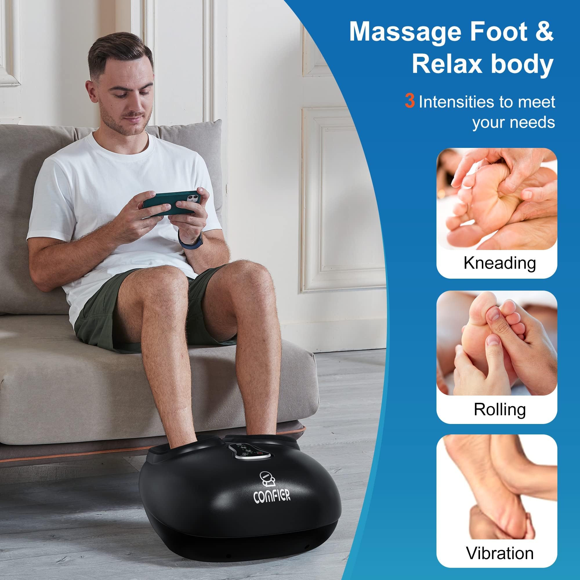 COMFIER Shiatsu Foot Massager with Heat,Vibration,Rolling Compression,FSA Eligible Feet Massager Machine for Plantar Fasciitis,Neuropathy Pain, Fits Size up to 13“,Christmas Gifts for Women,Men,HSA
