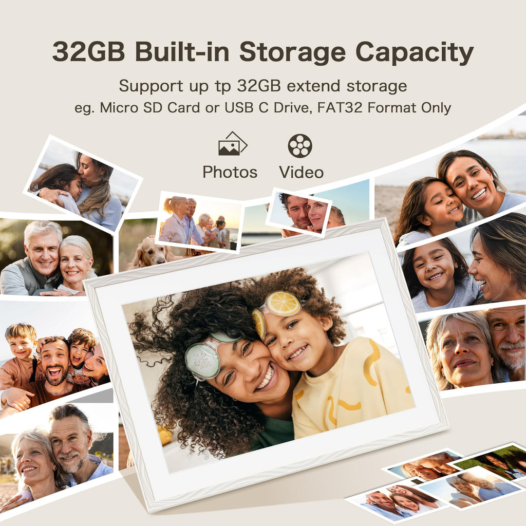 Digital Picture Frame, 10.1'' Frameo Digital Frame Wifi, 32GB Memory, 1280*800 HD Touch Screen Digital Photo Frame, Wall Mountable, Auto-Rotate, Share Instantly, Wedding, Birthday Gifts for Women, Mom