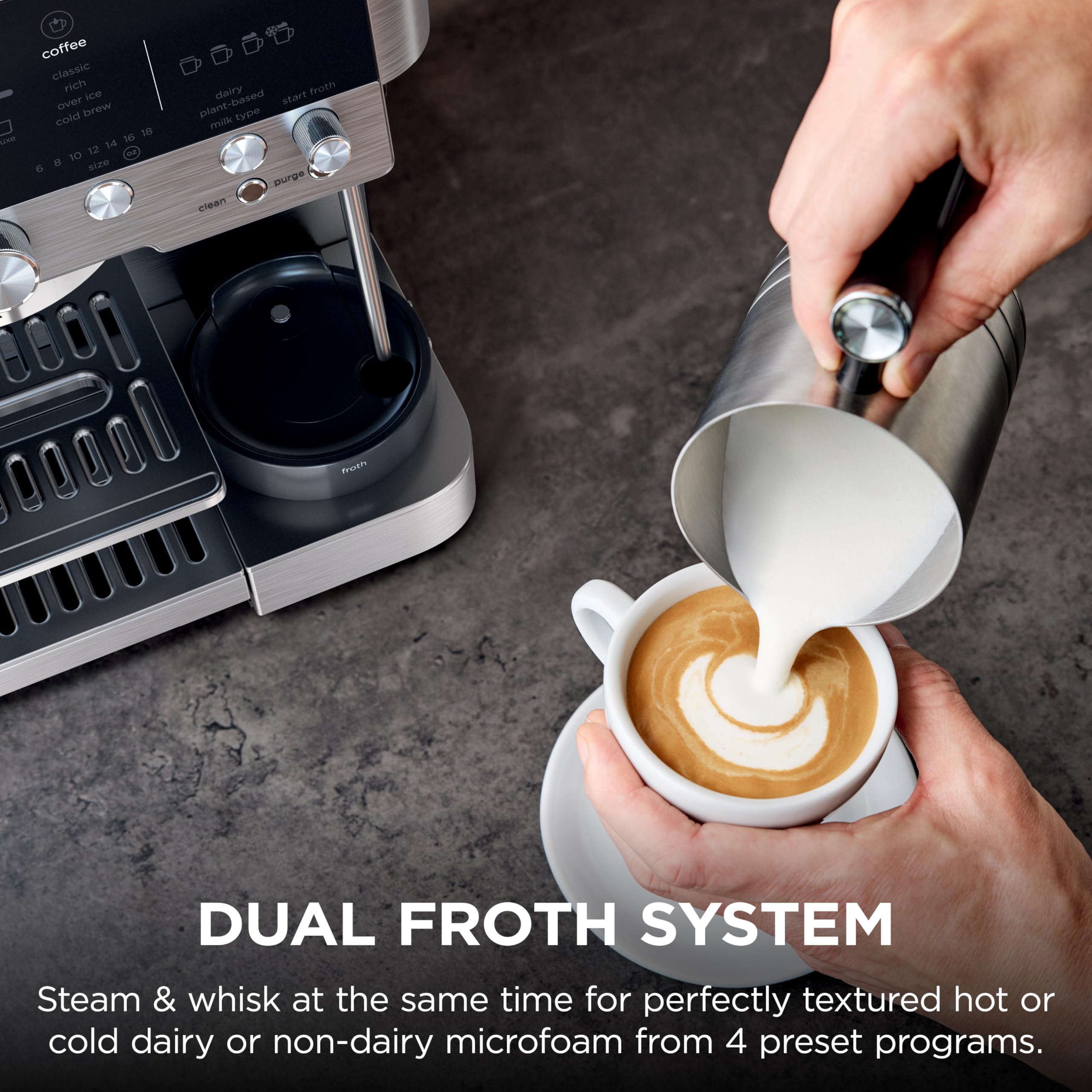 Ninja Luxe Café 3-in-1 Espresso, Drip Coffee and Cold Brew Machine | Intergrated Coffee Grinder, Milk Frother, Assisted Tamper & Built-In Espresso Accessory Storage | Stainless Steel | ES601