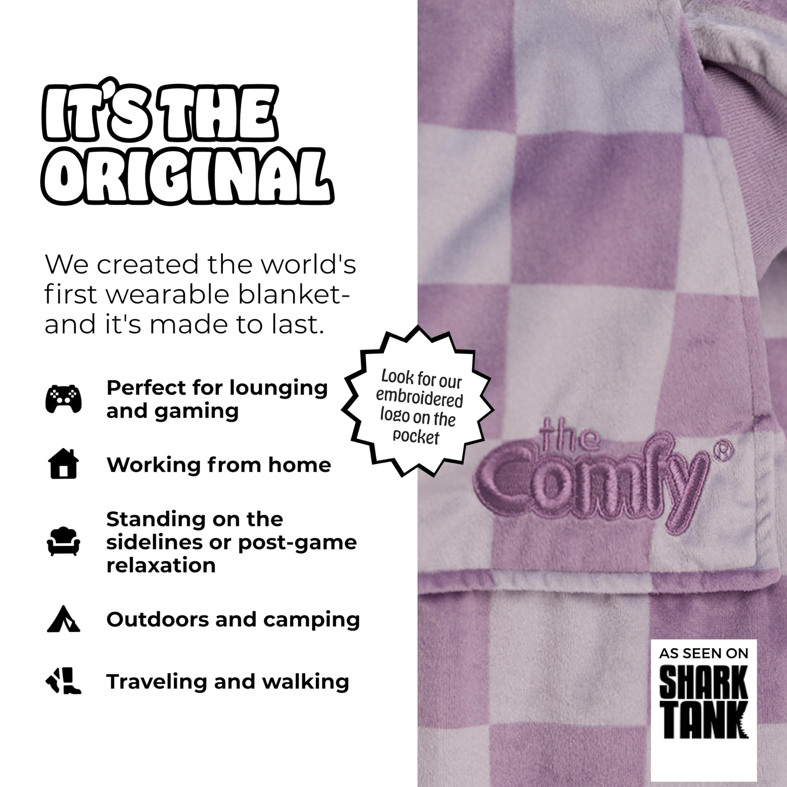 THE COMFY Original | Sherpa Lined Microfiber Fleece Wearable Blanket, Oversized Design with Hood and Pocket from Shark Tank