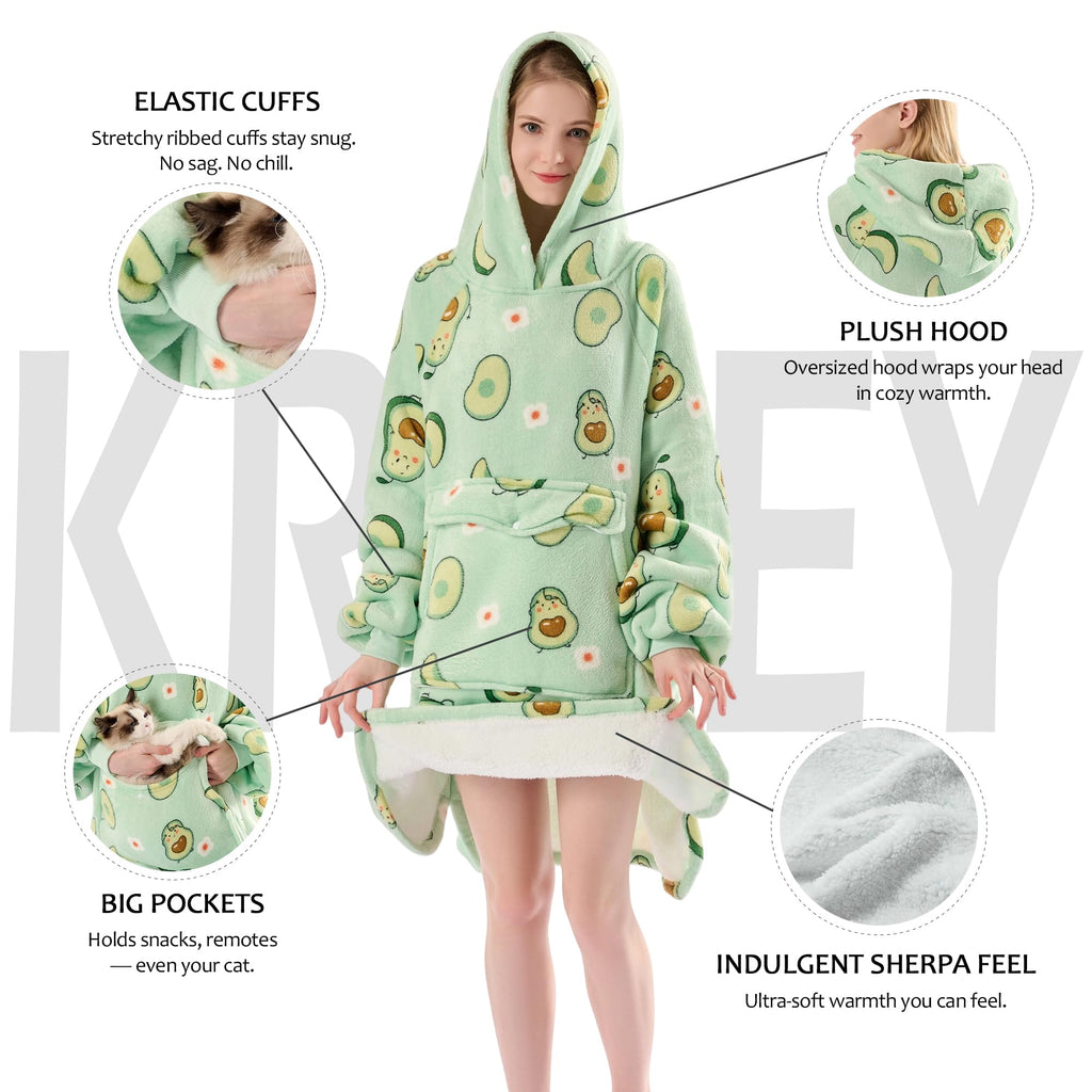 Krifey Wearable Blanket Hoodie, Oversized Sherpa Fleece Sweatshirt with Giant Pocket, Birthday Gifts for Women, Warm Christmas Gift for Mom, Wife, or Girlfriend