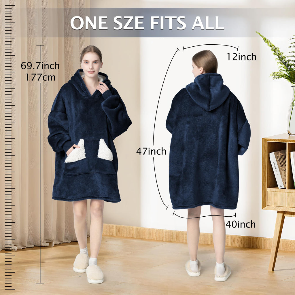 Touchat Wearable Blanket Hoodie, Oversized Sherpa Fleece Sweatshirt Blanket with Giant Hood Pocket and Sleeves for Adult, Warm & Cozy Grey Blanket Gifts for Women