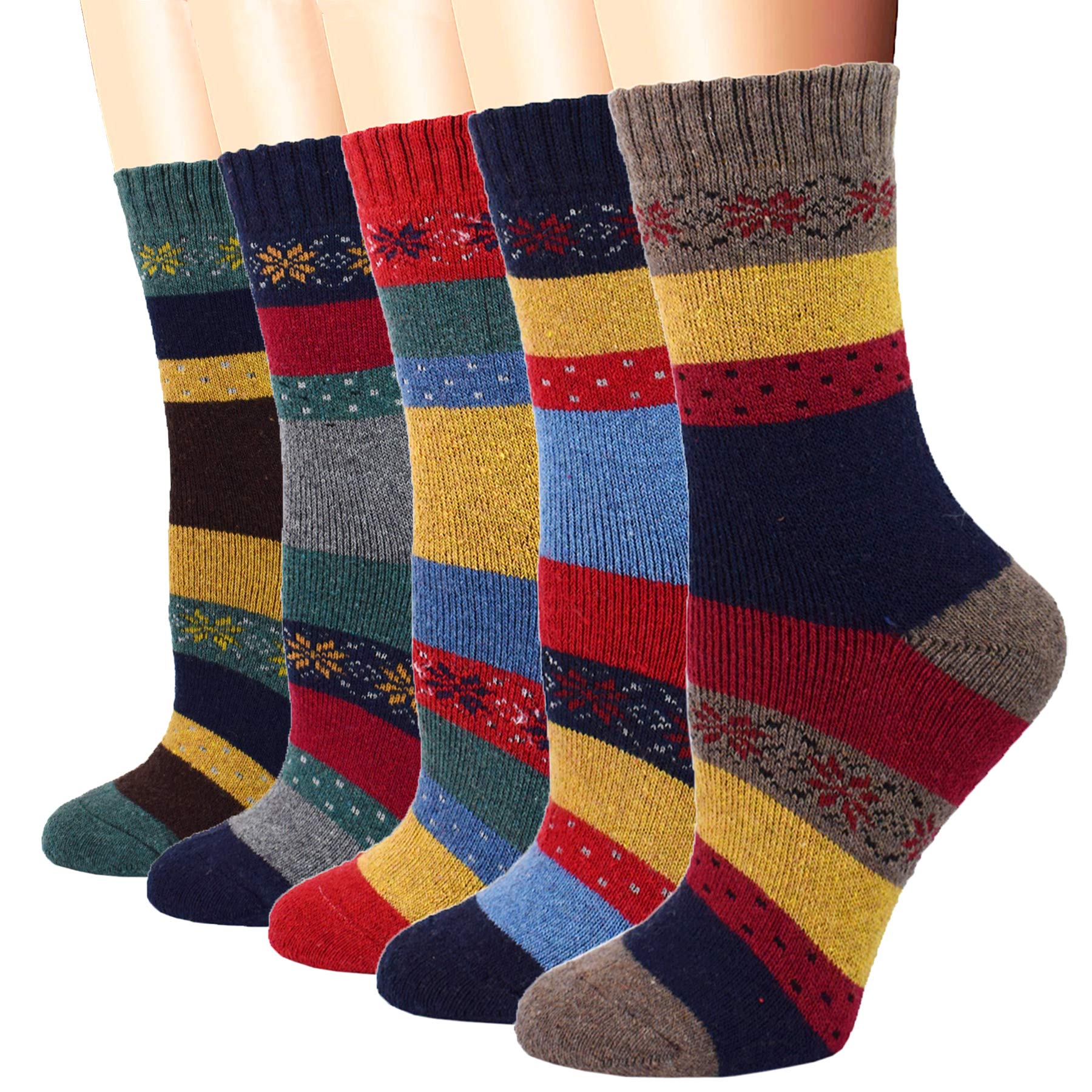 YZKKE 5Pack Womens Vintage Winter Soft Warm Thick Cold Knit Wool Crew Socks, Multicolor, free size