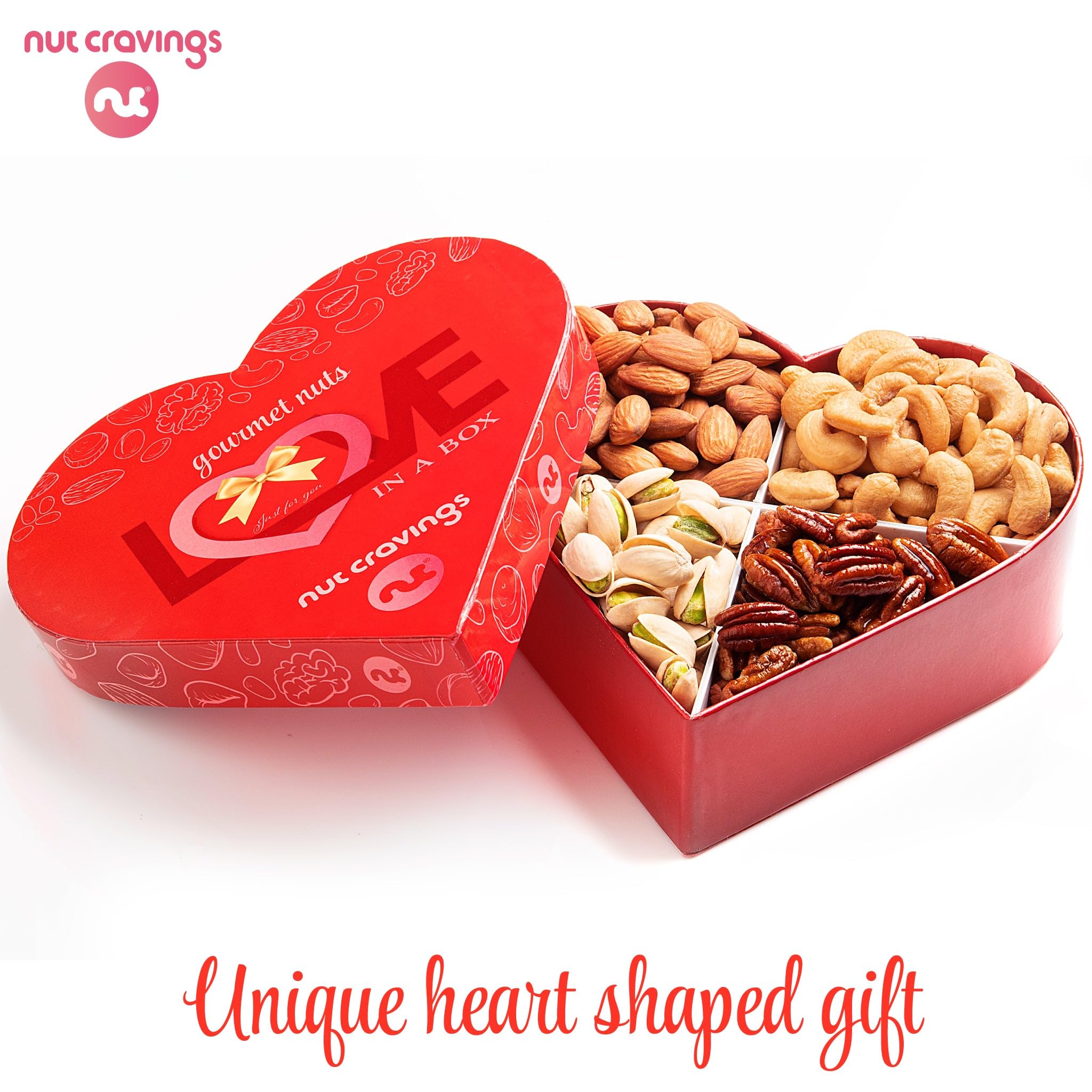 NUT CRAVINGS - Thanksgiving Mixed Nuts Gift Basket in Red Gold Box (7 Assortments, 1 LB) Holiday Xmas Christmas Food Arrangement, Healthy Snack Care Package, Food Assortments