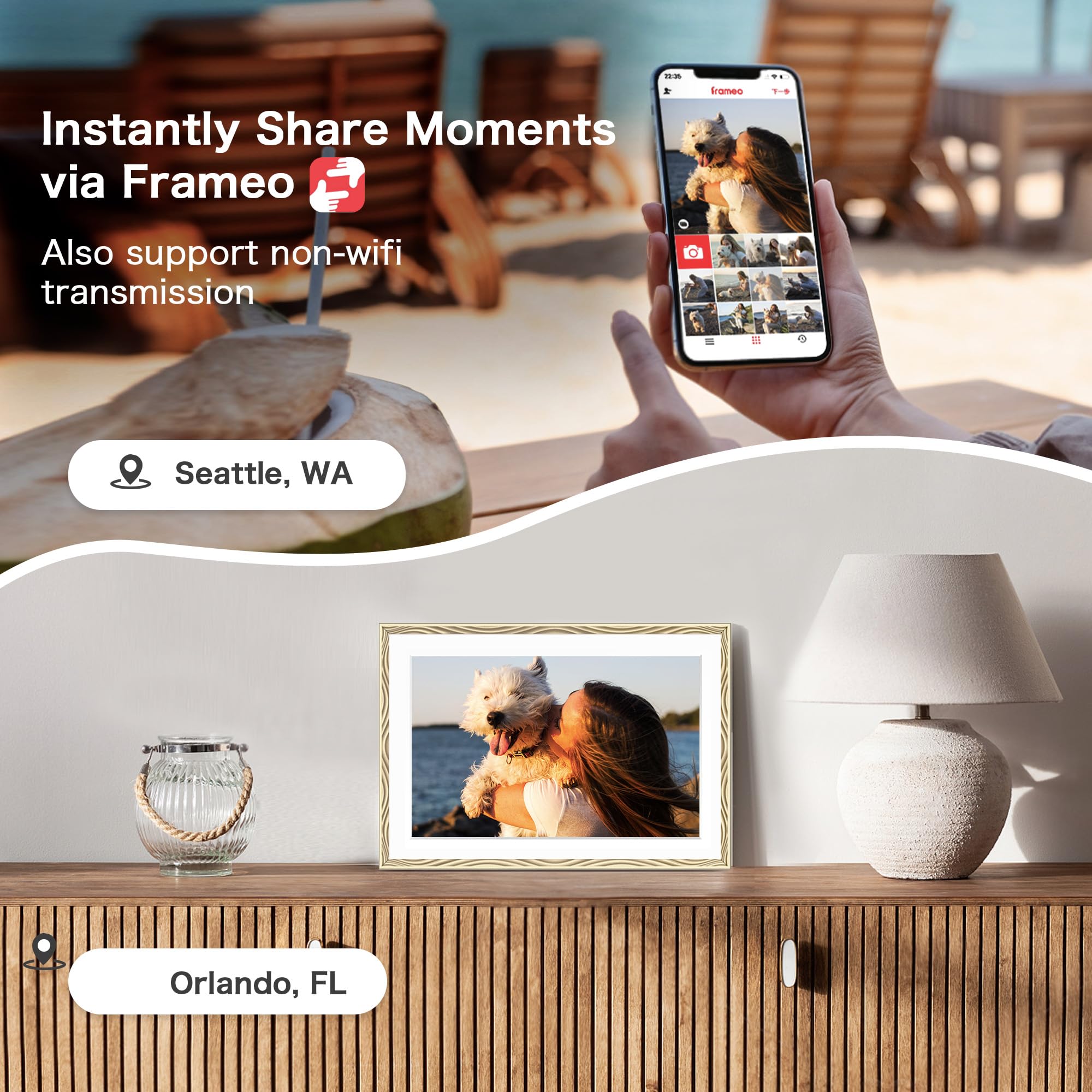 Digital Picture Frame, 10.1'' Frameo Digital Frame Wifi, 32GB Memory, 1280*800 HD Touch Screen Digital Photo Frame, Wall Mountable, Auto-Rotate, Share Instantly, Wedding, Birthday Gifts for Women, Mom