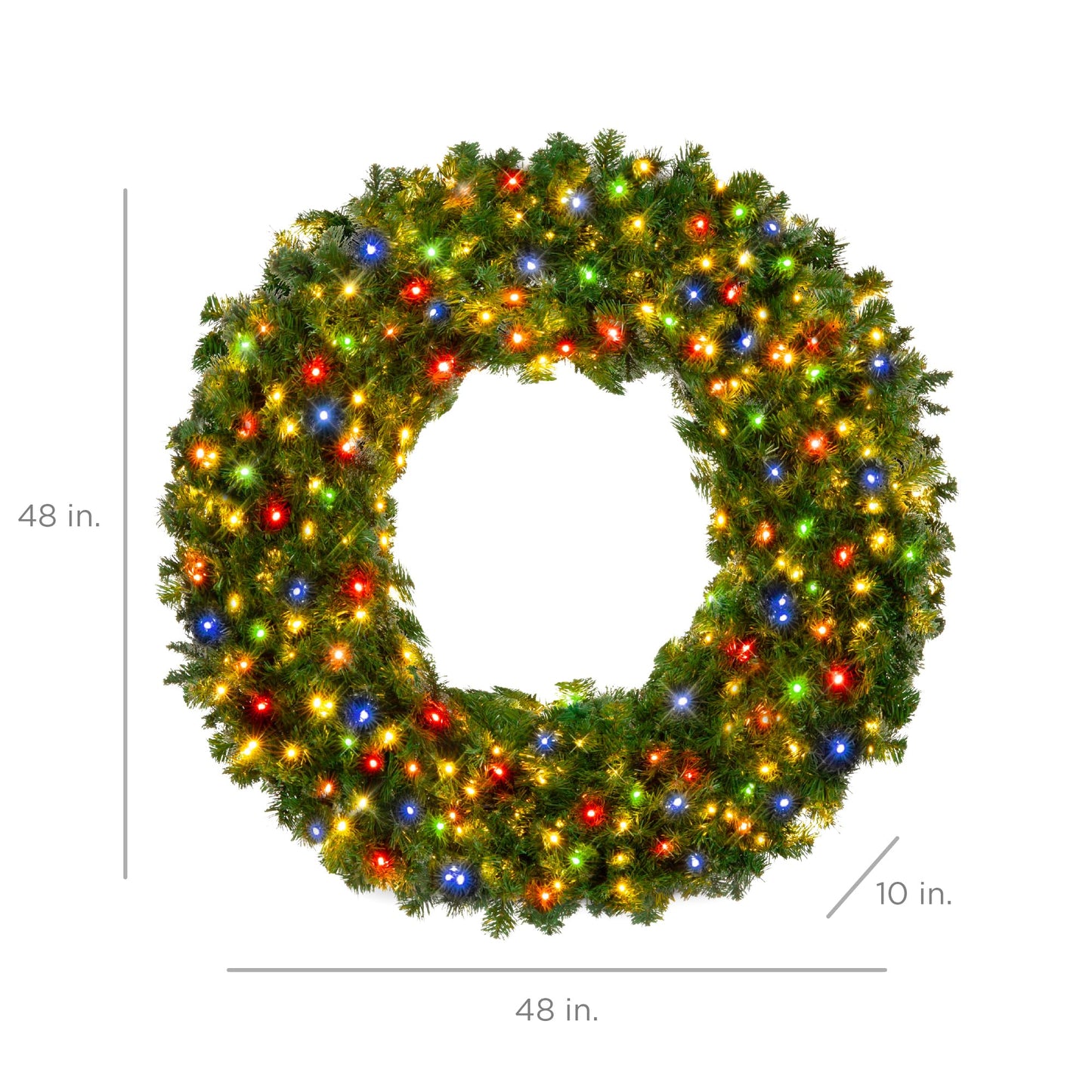 Best Choice Products 48in Large Artificial Pre-Lit Fir Christmas Wreath Holiday Accent Decoration w/ 200 LED Lights, 714 PVC Tips