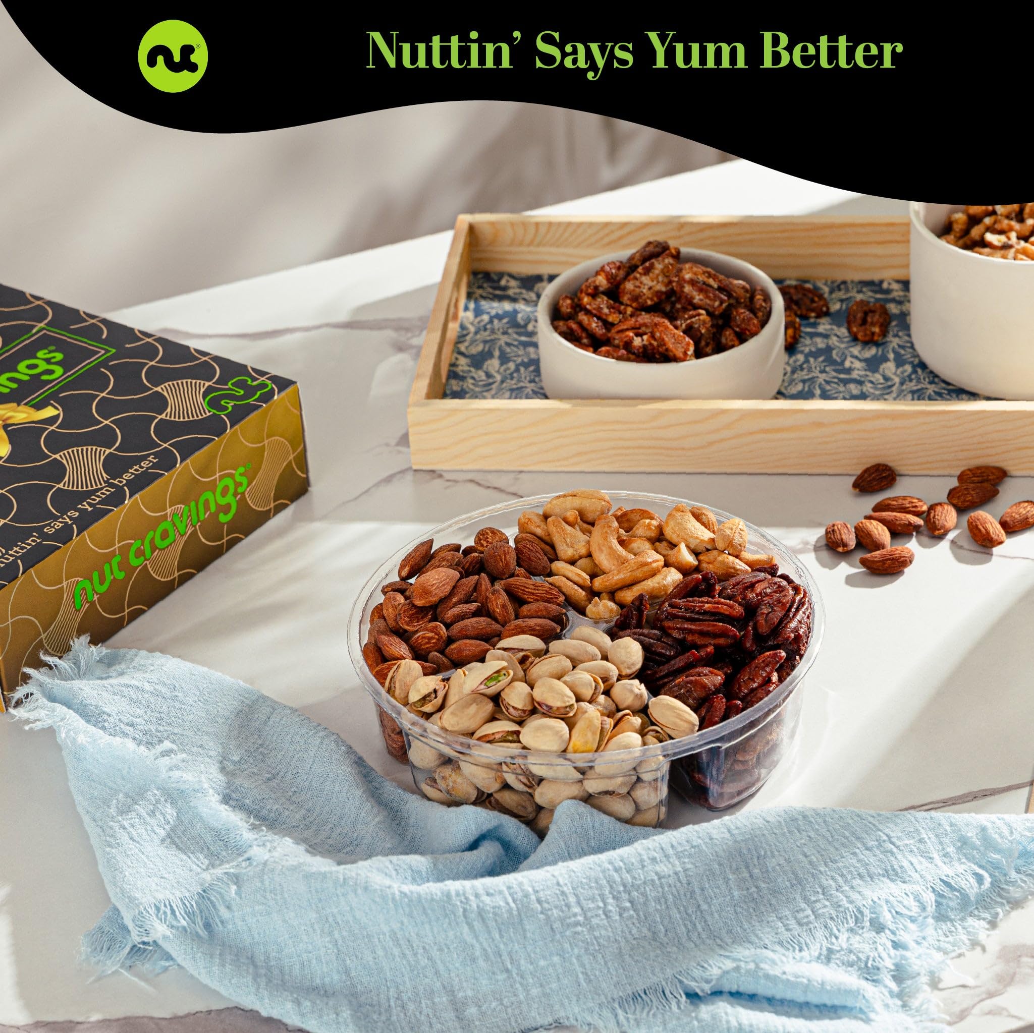 NUT CRAVINGS - Thanksgiving Mixed Nuts Gift Basket in Red Gold Box (7 Assortments, 1 LB) Holiday Xmas Christmas Food Arrangement, Healthy Snack Care Package, Food Assortments