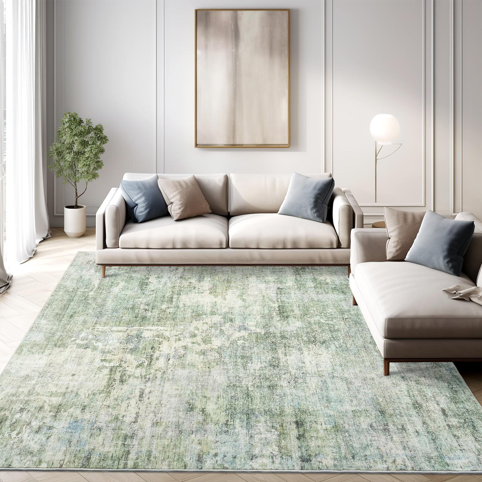 Washable Area Rug 8x10, Large Soft Rugs for Living Room Vintage Beige Carpet 8x10 Area Rugs for Bedroom Dining Room Non-Slip Stain Resistant Under Table Rug