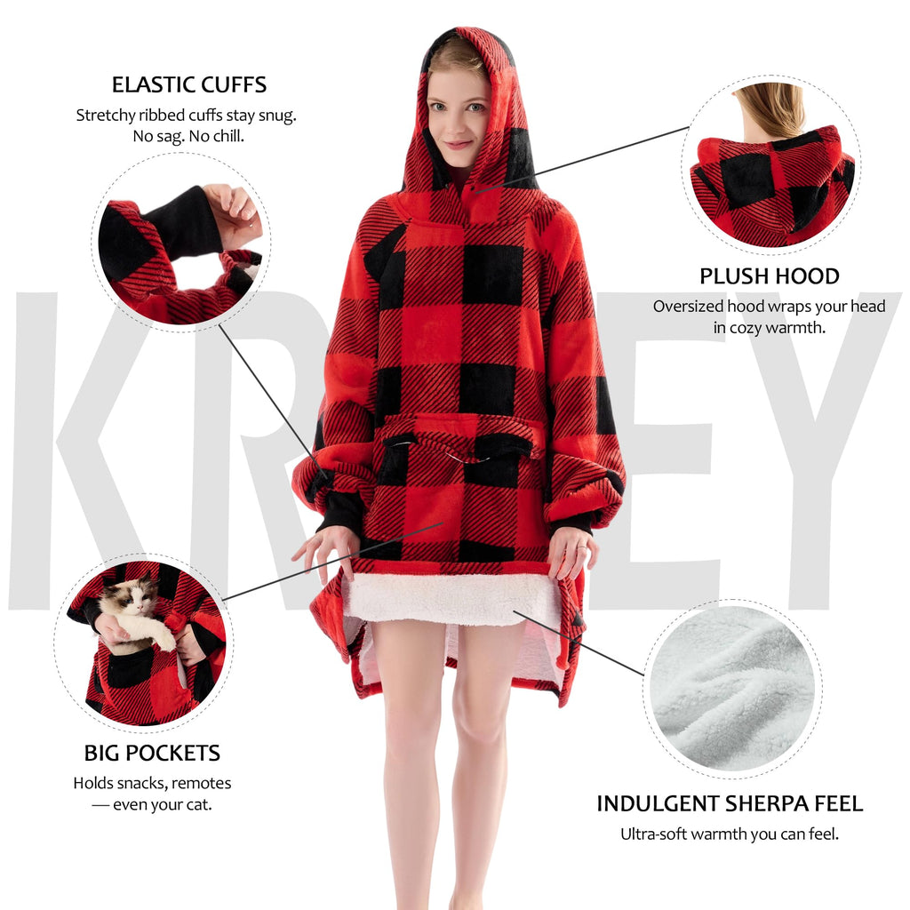 Krifey Wearable Blanket Hoodie, Oversized Sherpa Fleece Sweatshirt with Giant Pocket, Birthday Gifts for Women, Warm Christmas Gift for Mom, Wife, or Girlfriend