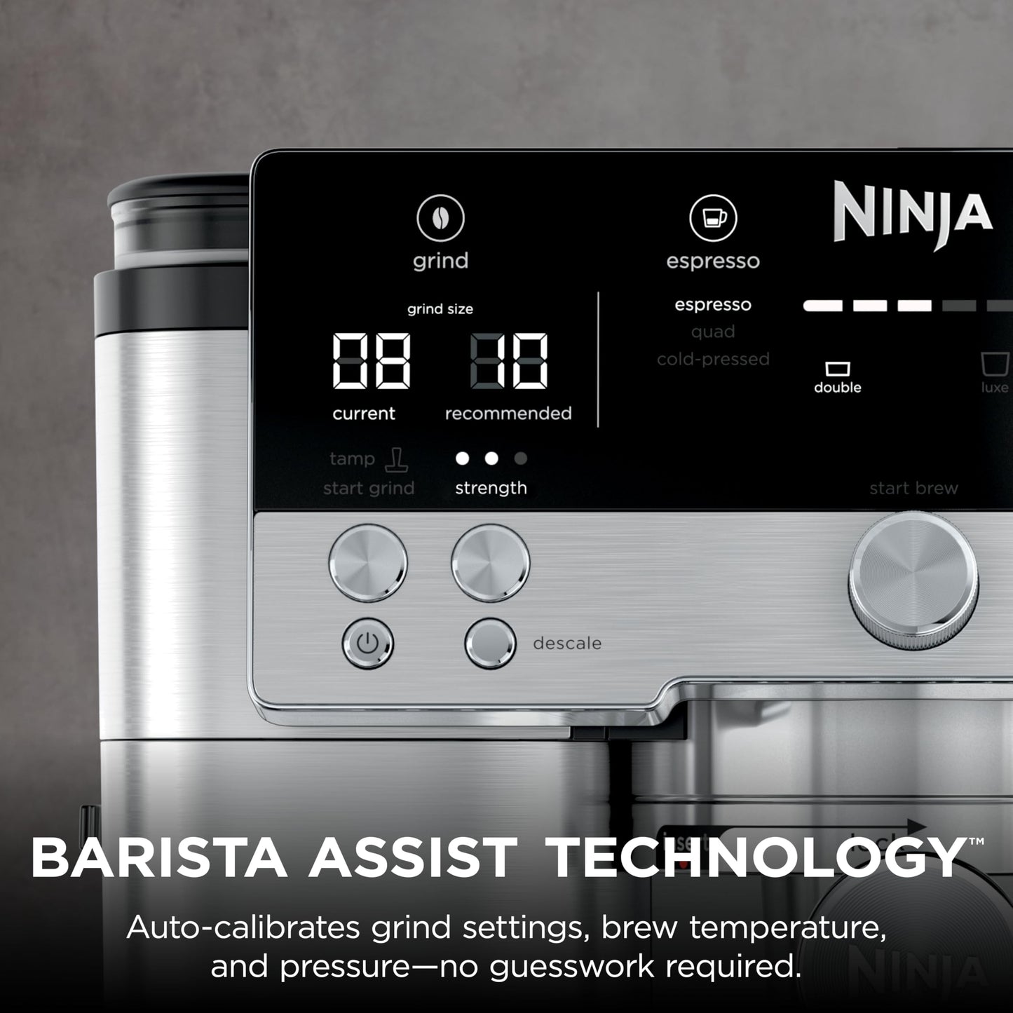 Ninja Luxe Café 3-in-1 Espresso, Drip Coffee and Cold Brew Machine | Intergrated Coffee Grinder, Milk Frother, Assisted Tamper & Built-In Espresso Accessory Storage | Stainless Steel | ES601