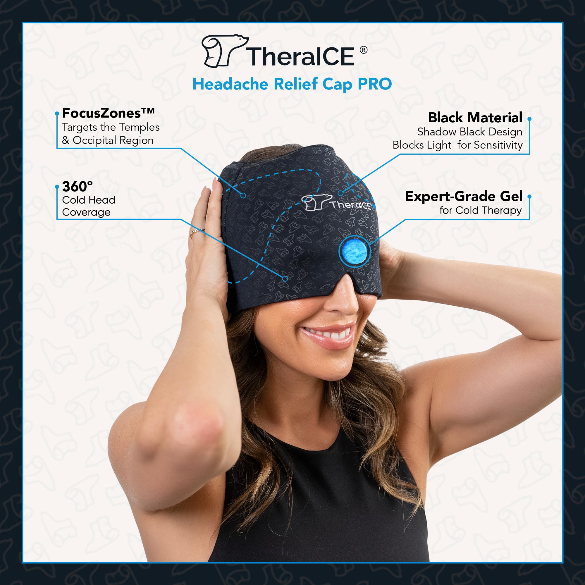 TheraICE Headache Relief Cap, Migraine Ice Pack Mask Products, Women Cooling Gel Hat, Face Cold Compress Head Wrap for Her Stress. Great Birthday Gift for Mom, Sister, Grandma, Girlfriend, & Teacher