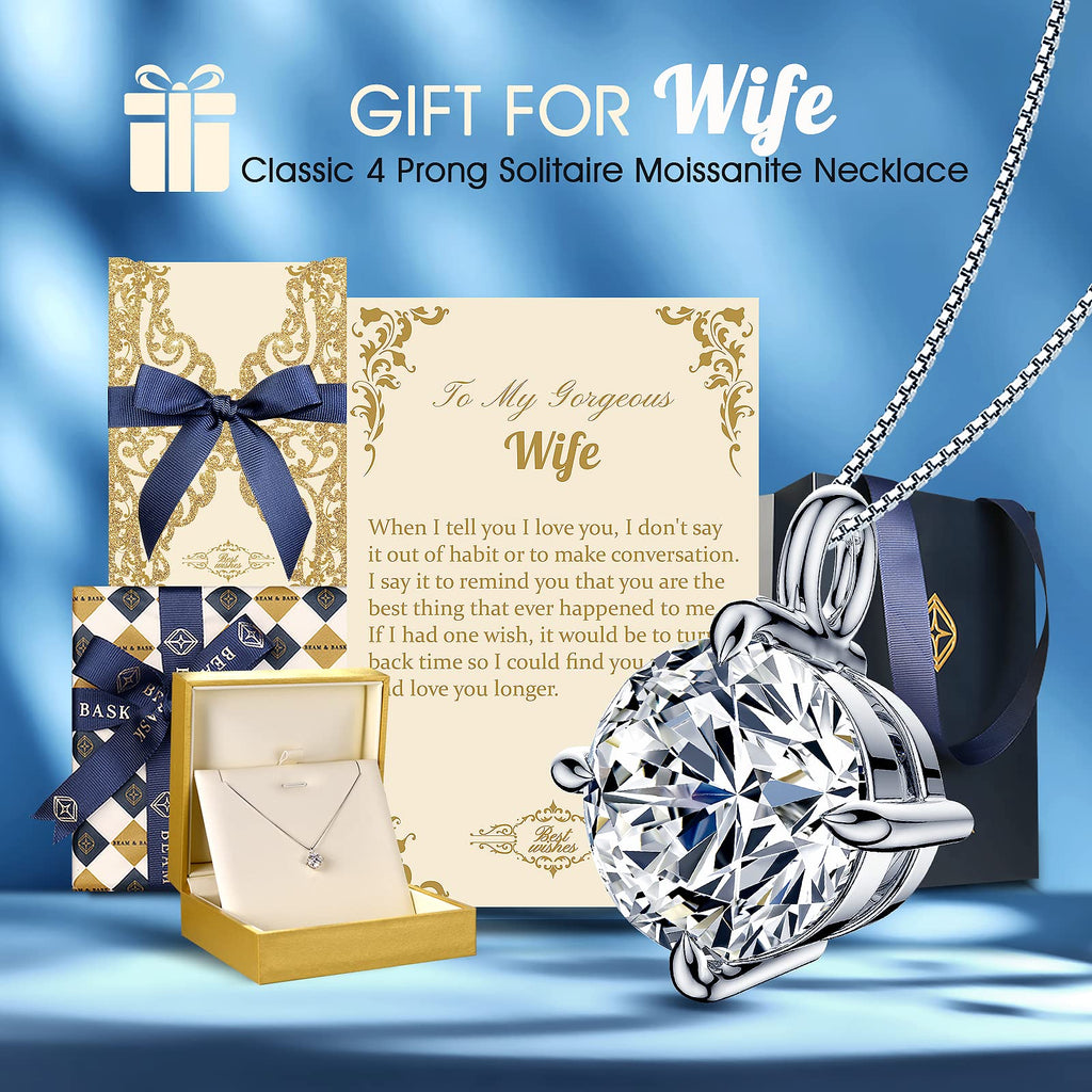 Beam & Bask Pendant Necklace for Wife or Girlfriend, Anniversary Birthday Wedding Moissanite Jewelry for Soulmate Her Women, S925 Sterling Silver