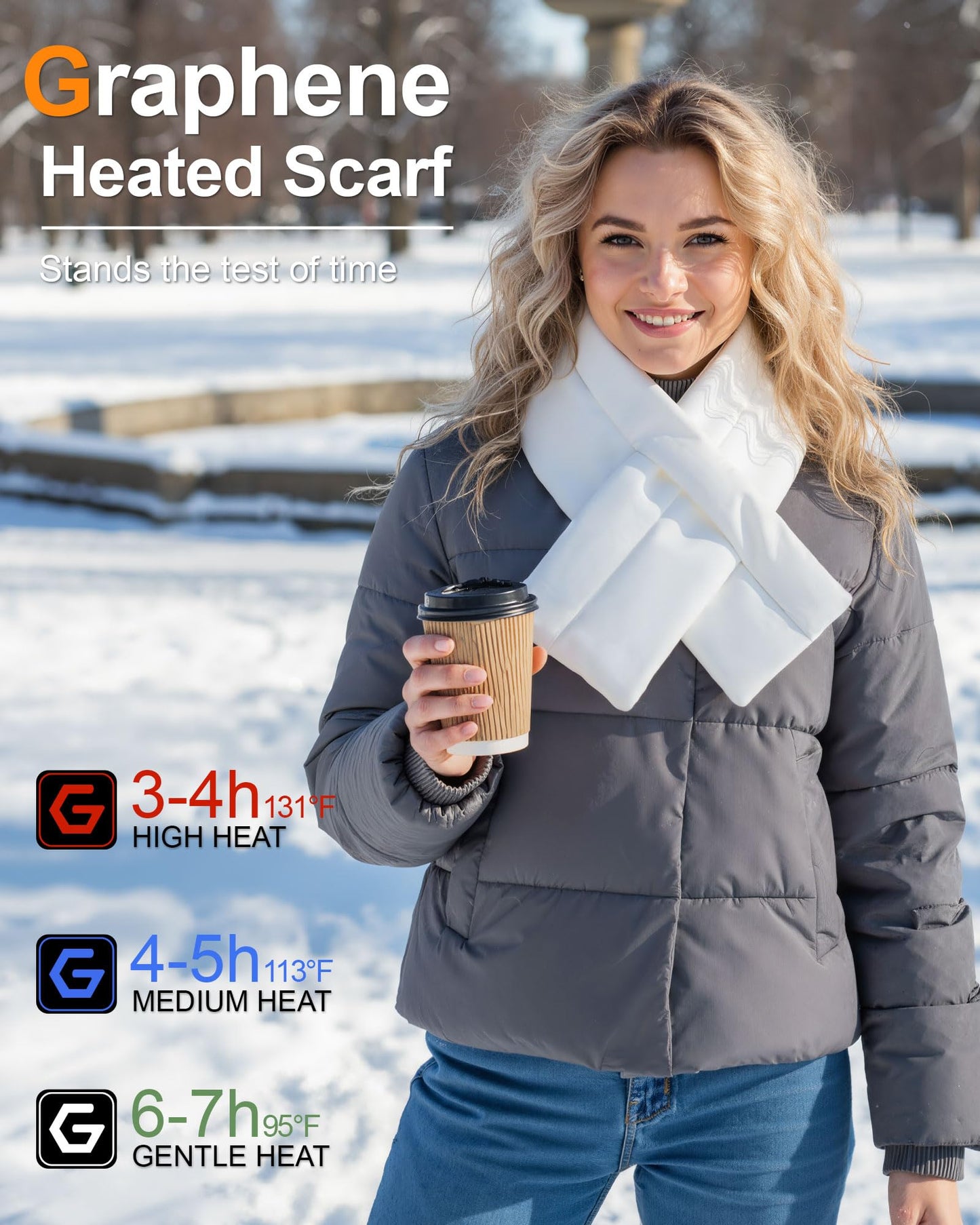 Wulcea Graphene Heated Scarf for Men Women 5V2A 6000mAh Fast Heating Long-Lasting Compact Battery