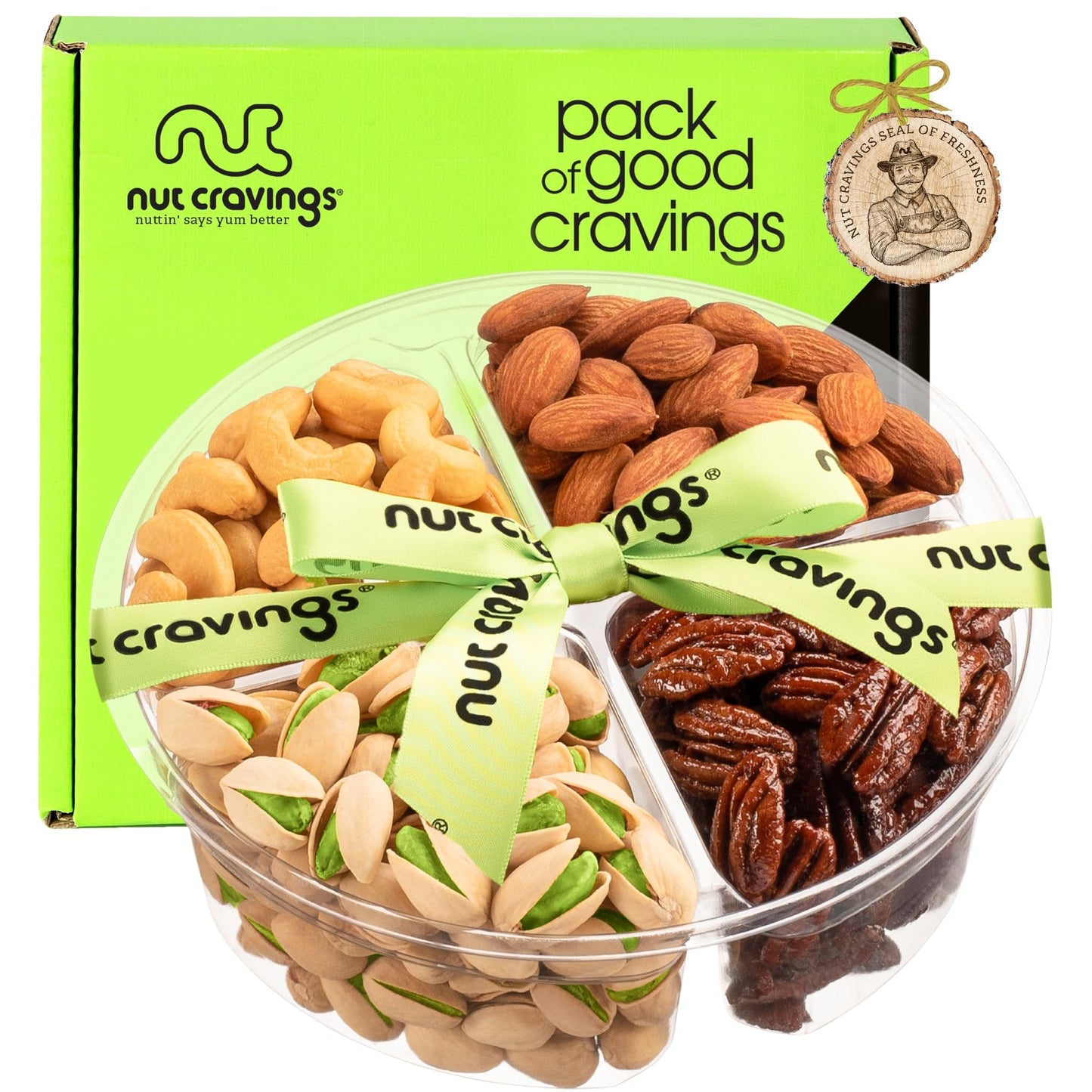 NUT CRAVINGS - Thanksgiving Mixed Nuts Gift Basket in Red Gold Box (7 Assortments, 1 LB) Holiday Xmas Christmas Food Arrangement, Healthy Snack Care Package, Food Assortments