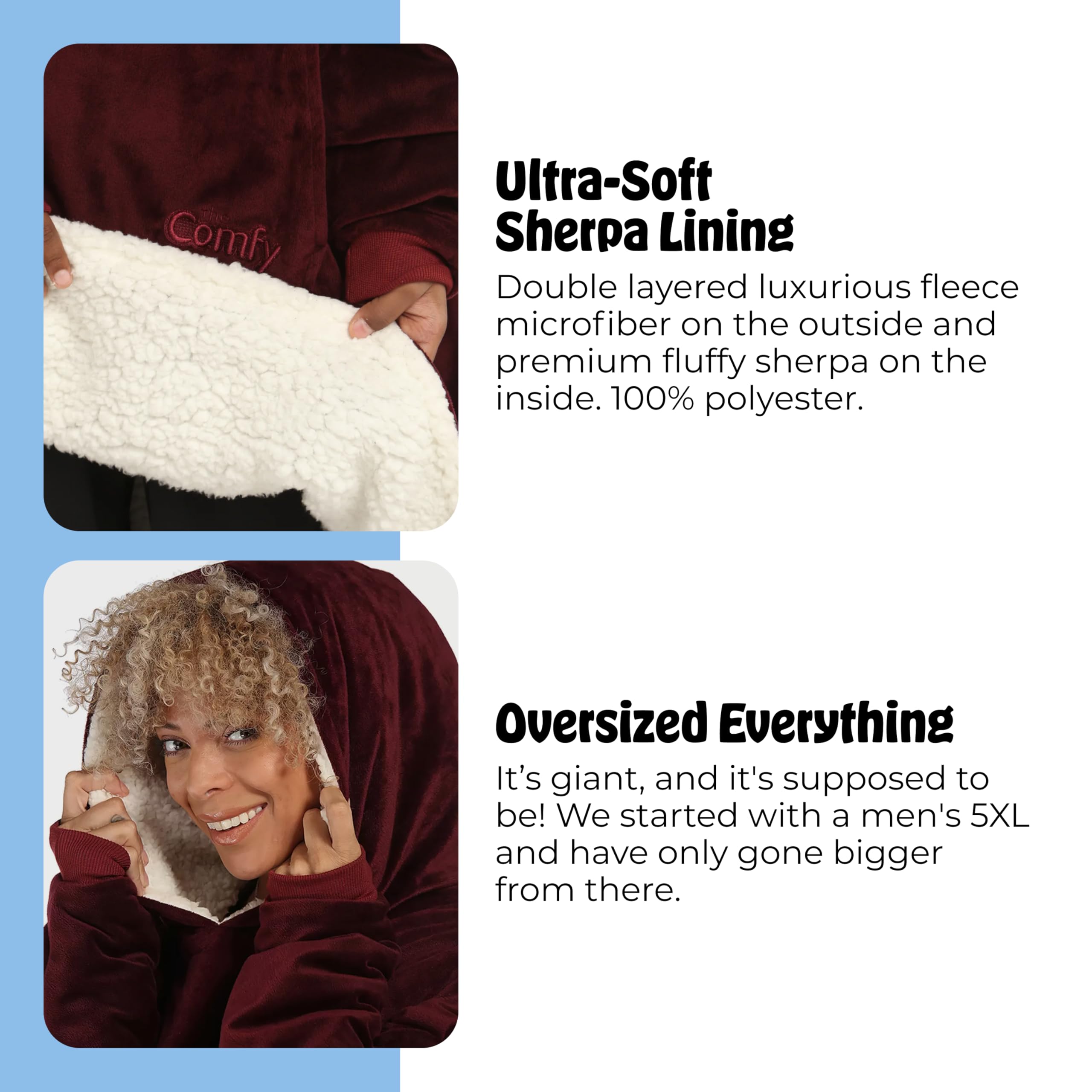THE COMFY Original | Sherpa Lined Microfiber Fleece Wearable Blanket, Oversized Design with Hood and Pocket from Shark Tank