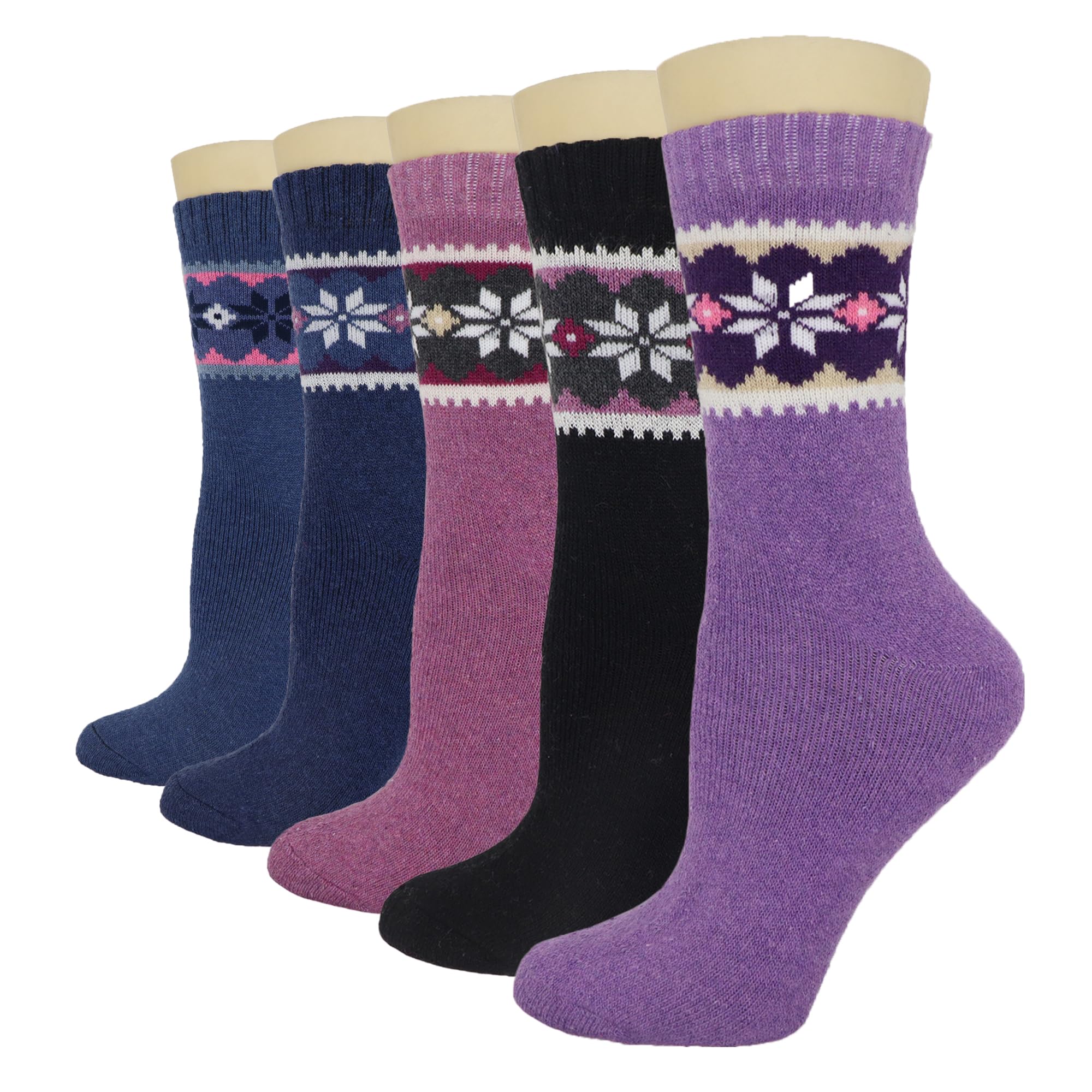 YZKKE 5Pack Womens Vintage Winter Soft Warm Thick Cold Knit Wool Crew Socks, Multicolor, free size
