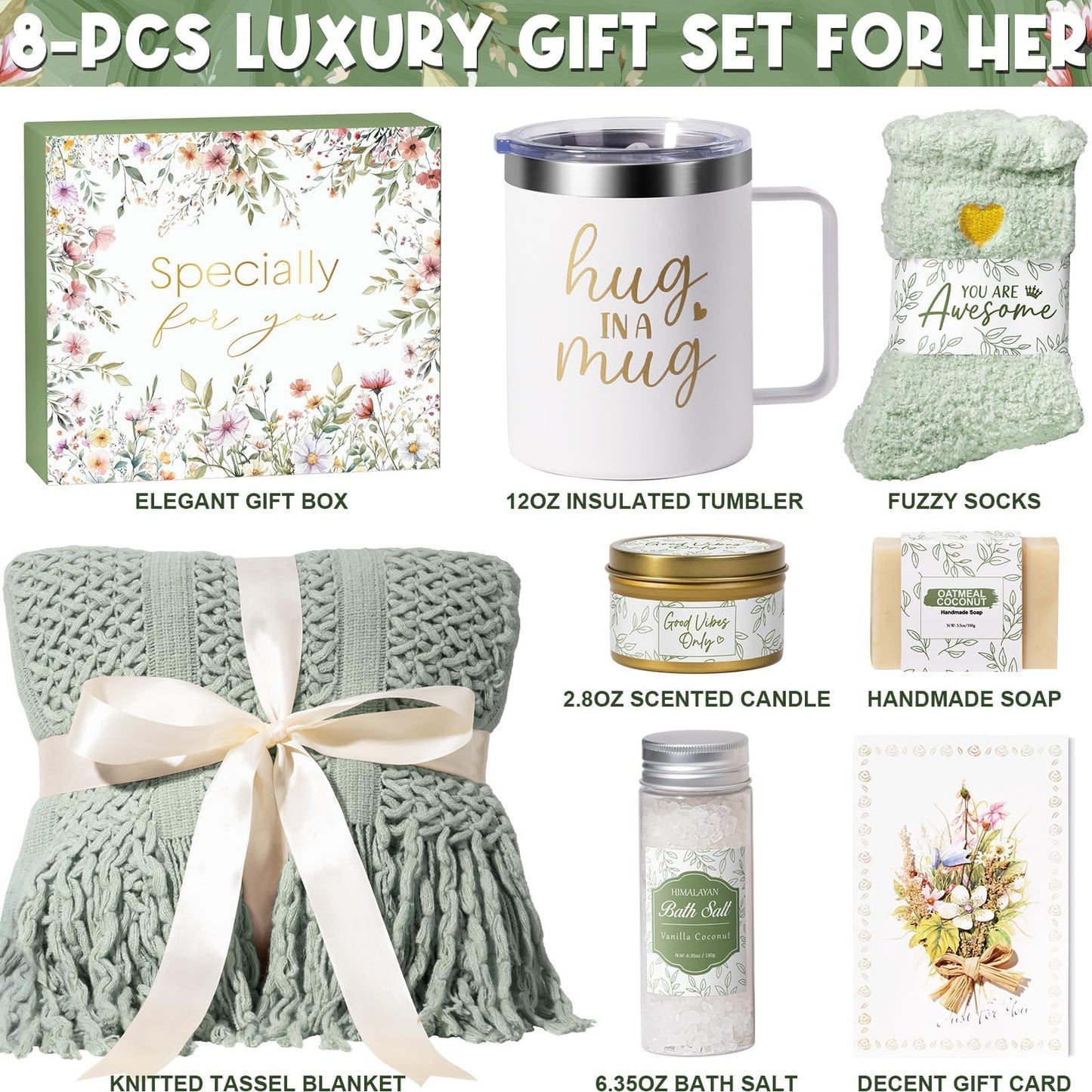Self Care Gifts for Women Get Well Soon Gifts, Birthday Gifts for Women Care Package, Sympathy Gift Baskets Spa Gifts Set, Thinking of You Inspirational Christmas Gifts for Mom Her Friend Sister Wife