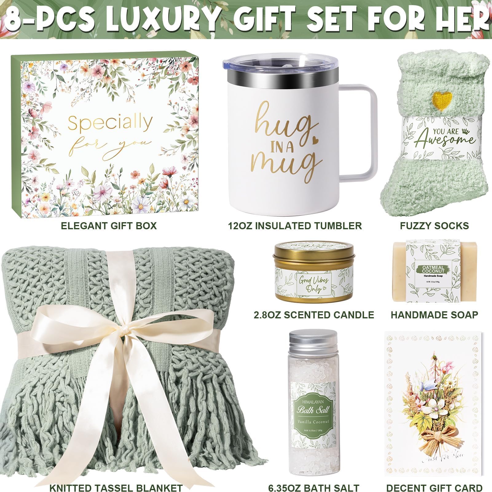 Self Care Gifts for Women Get Well Soon Gifts, Birthday Gifts for Women Care Package, Sympathy Gift Baskets Spa Gifts Set, Thinking of You Inspirational Christmas Gifts for Mom Her Friend Sister Wife