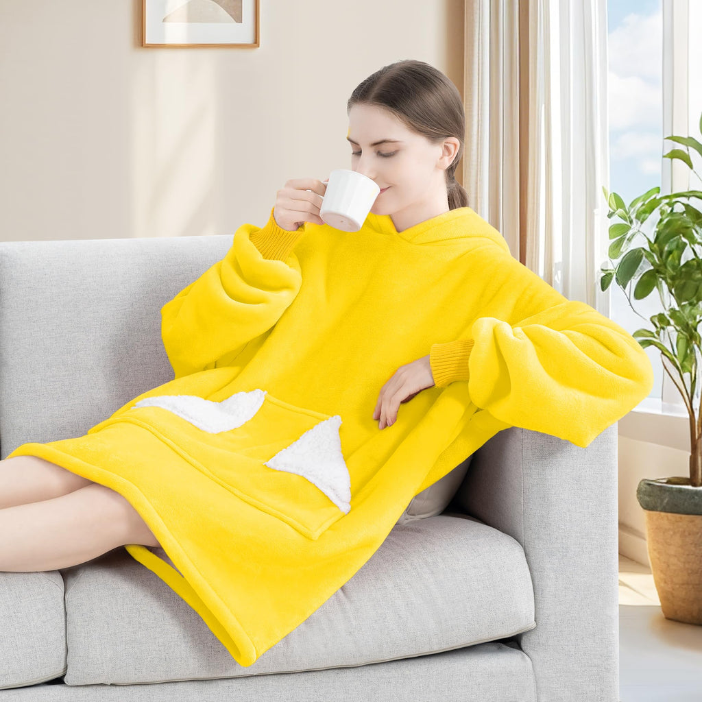 Touchat Wearable Blanket Hoodie, Oversized Sherpa Fleece Sweatshirt Blanket with Giant Hood Pocket and Sleeves for Adult, Warm & Cozy Grey Blanket Gifts for Women