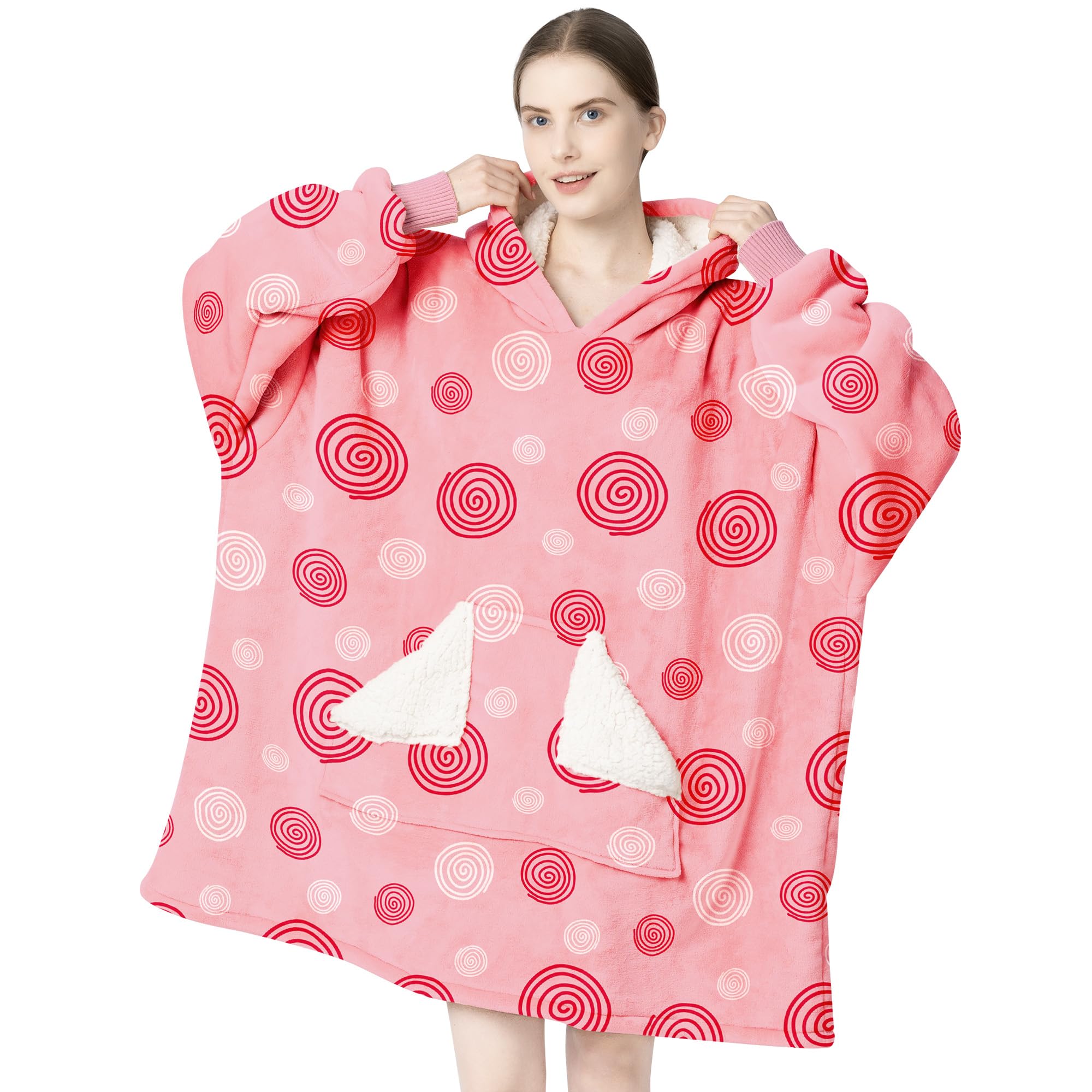 Touchat Wearable Blanket Hoodie, Oversized Sherpa Fleece Sweatshirt Blanket with Giant Hood Pocket and Sleeves for Adult, Warm & Cozy Grey Blanket Gifts for Women