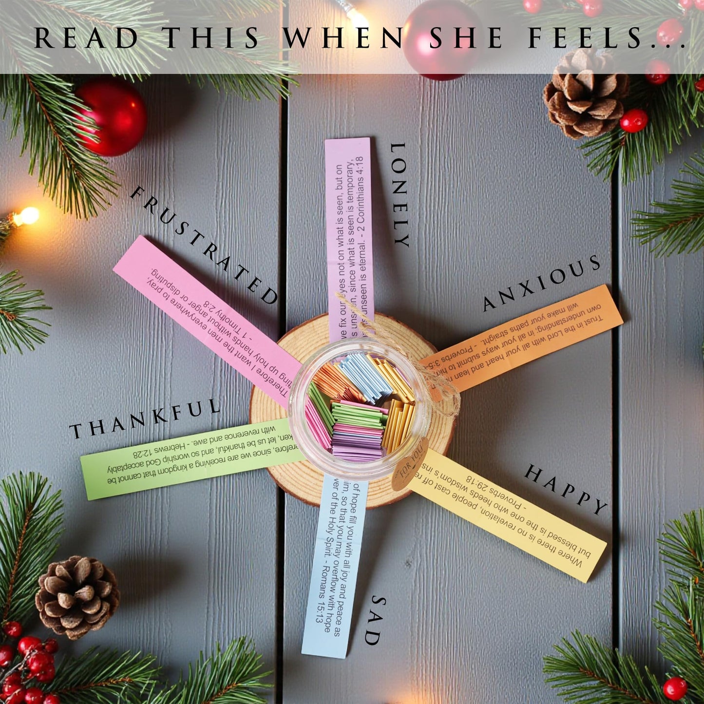 Read This When Bible Verses Jar for Daily Encouragement – Christian, Birthday & Christmas Gifts for Women; Great Gift for Mom, White Elephant Gift & Stocking Stuffer for Women