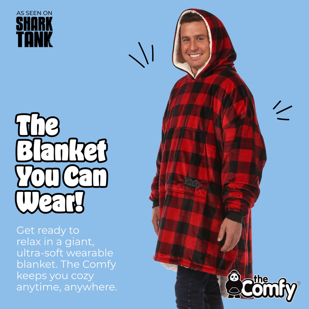 THE COMFY Original | Sherpa Lined Microfiber Fleece Wearable Blanket, Oversized Design with Hood and Pocket from Shark Tank