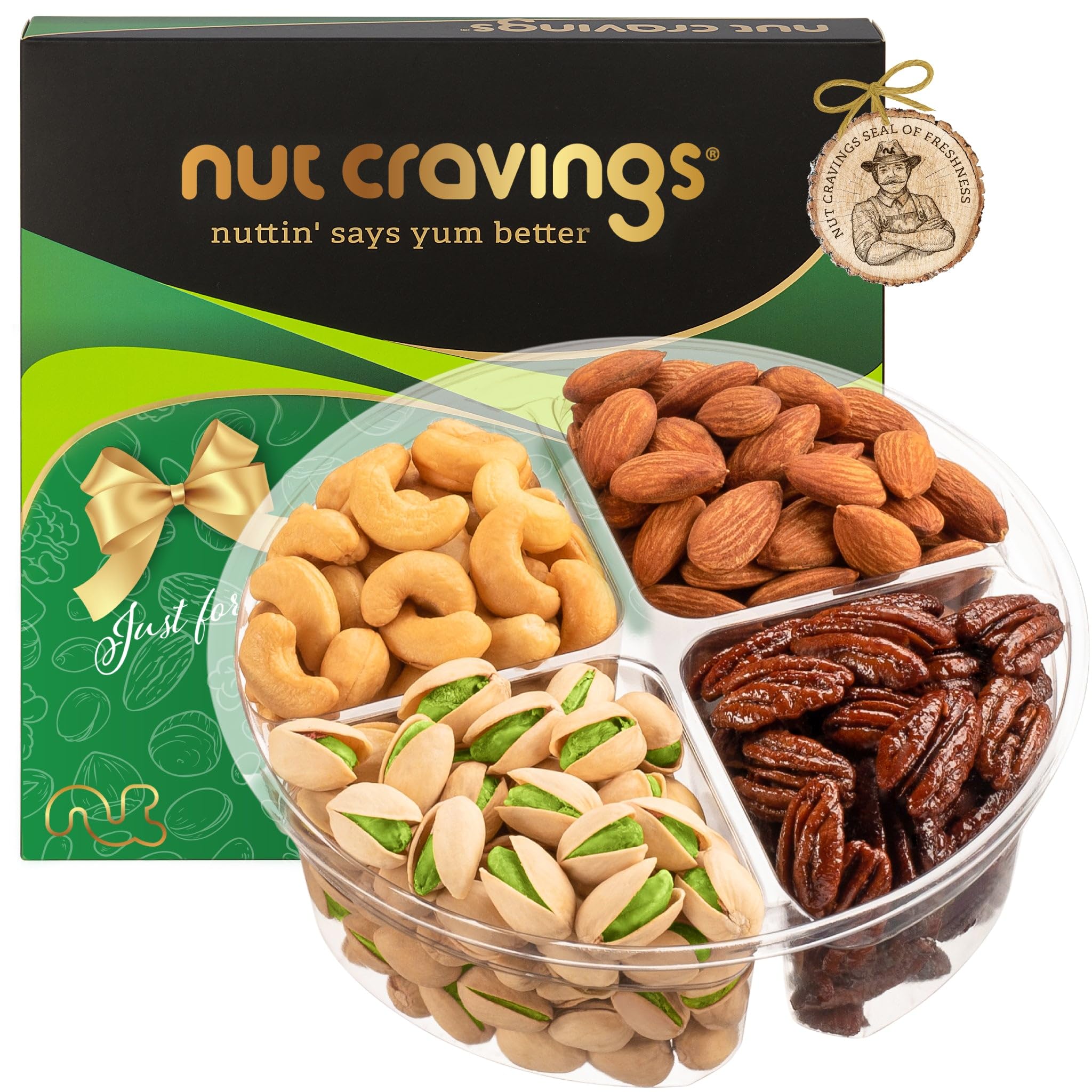 NUT CRAVINGS - Thanksgiving Mixed Nuts Gift Basket in Red Gold Box (7 Assortments, 1 LB) Holiday Xmas Christmas Food Arrangement, Healthy Snack Care Package, Food Assortments