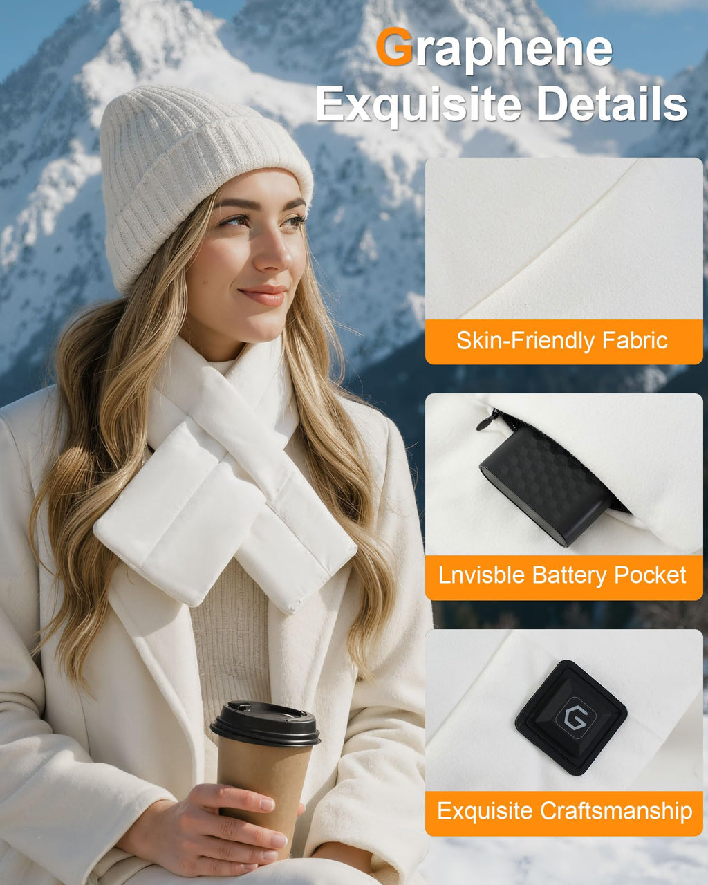 Wulcea Graphene Heated Scarf for Men Women 5V2A 6000mAh Fast Heating Long-Lasting Compact Battery