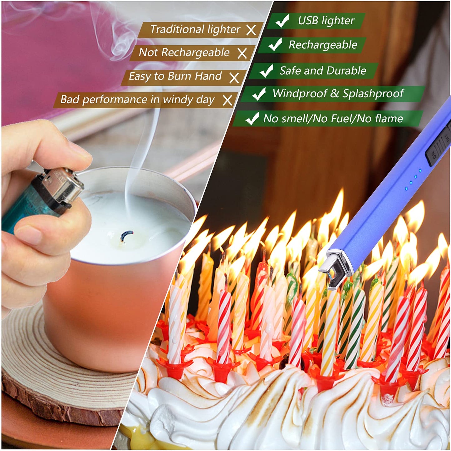 MEIRUBY Electric Candle Lighter, Christmas Stocking Stuffers Gifts for Women Mom Men Wife Sister, USB Arc Rechargeable Windproof Long Lighter for Candle BBQ Housewarming Birthday Gifts Idals