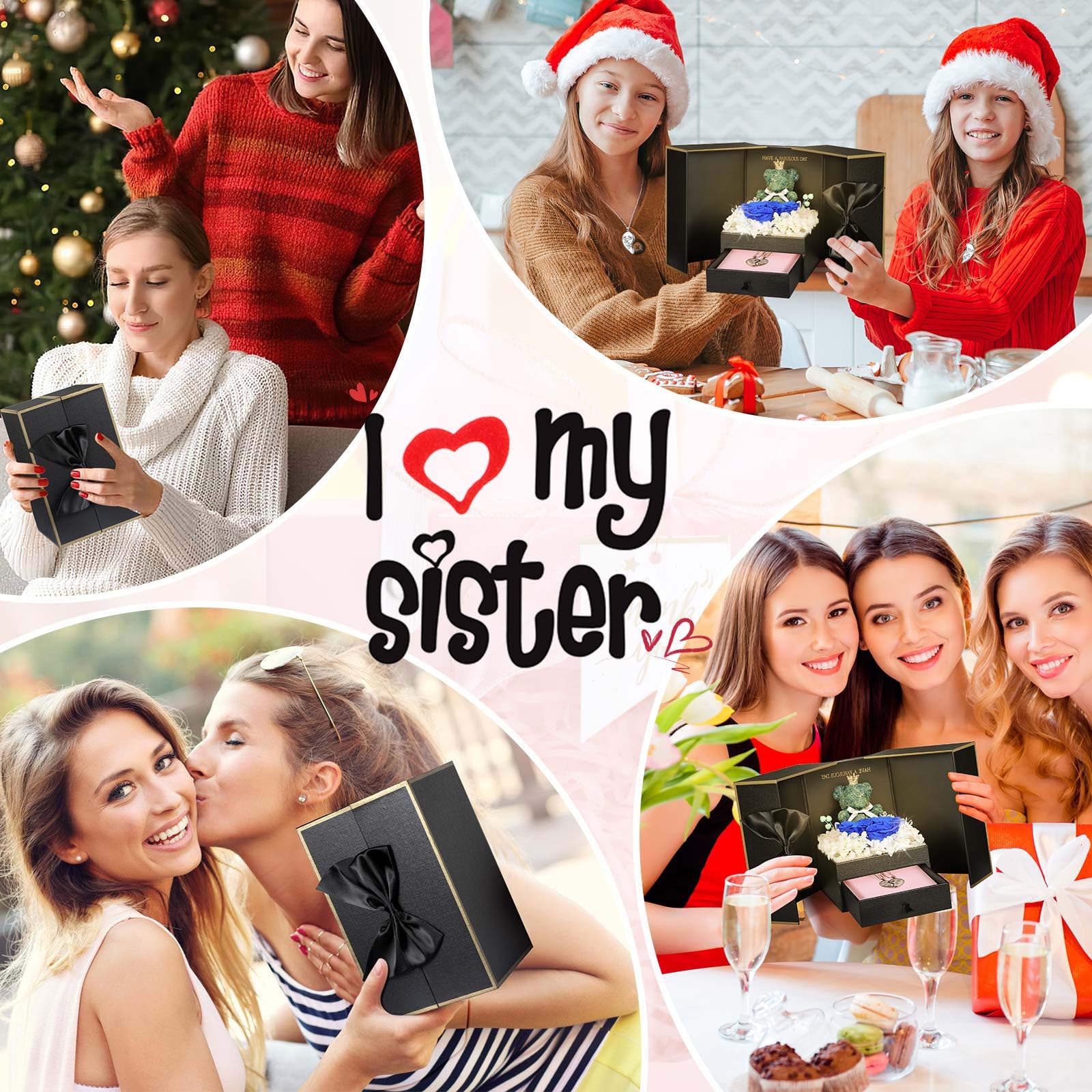 ADDWel Rose Gifts for Women Birthday Christmas - Preserved Real Roses Forever Red Flowers with I Love You in 100 Languages Necklace and Cute Moss Bear for Girlfriend Wife Mom Grandma