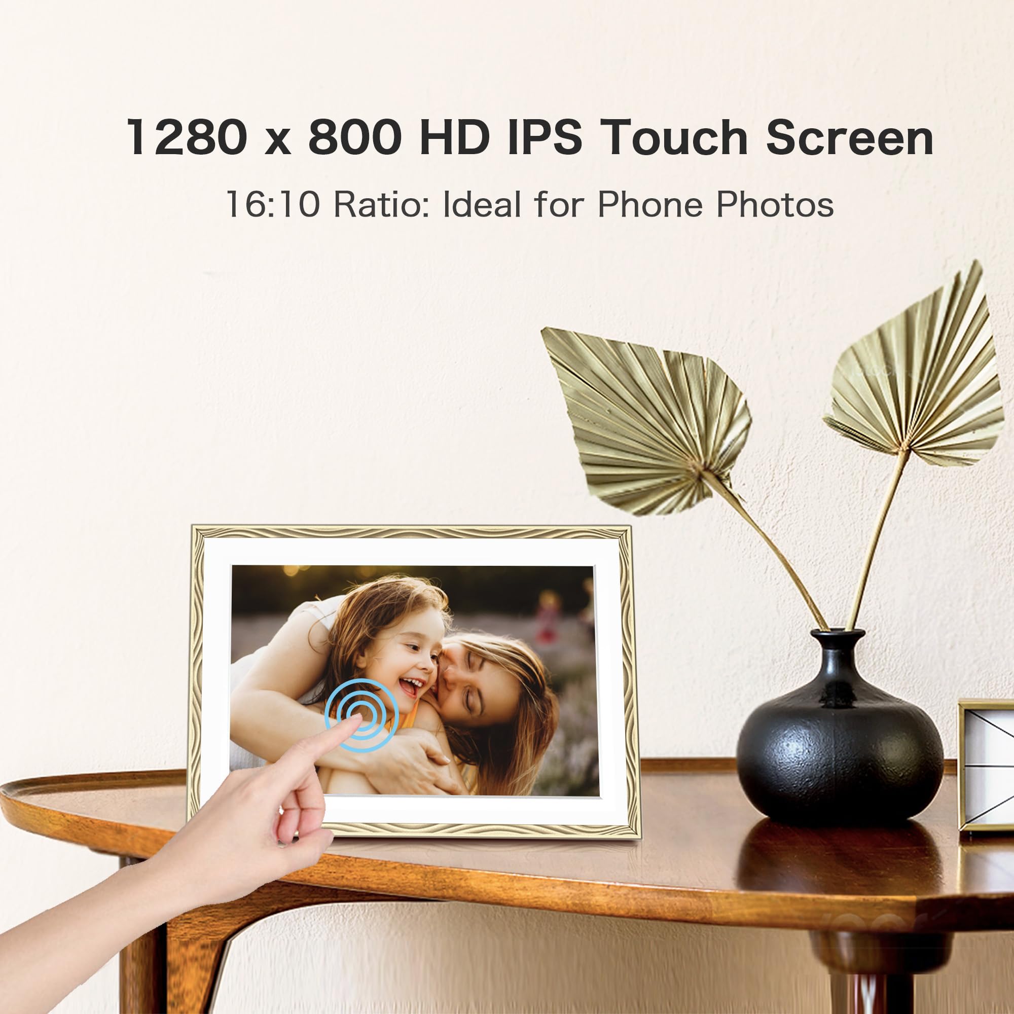 Digital Picture Frame, 10.1'' Frameo Digital Frame Wifi, 32GB Memory, 1280*800 HD Touch Screen Digital Photo Frame, Wall Mountable, Auto-Rotate, Share Instantly, Wedding, Birthday Gifts for Women, Mom