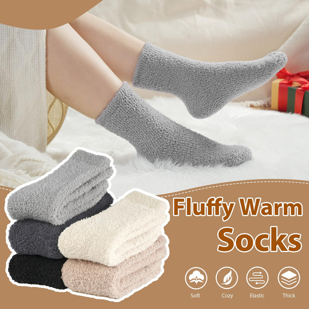 Fuzzy Socks for Women Gifts, Fluffy Cozy Plush Soft Slipper Socks for Fall Winter Christmas Warm Sleeping Home 5/6 Pairs