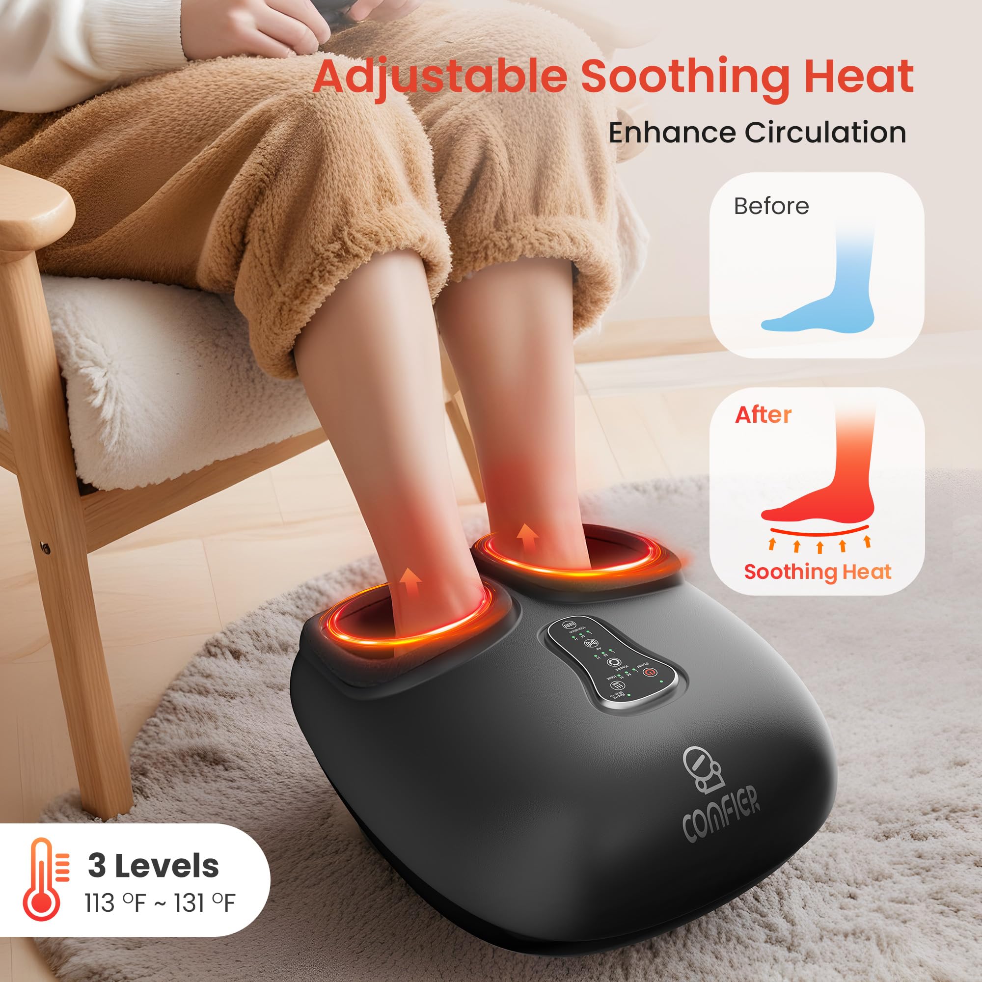 COMFIER Shiatsu Foot Massager with Heat,Vibration,Rolling Compression,FSA Eligible Feet Massager Machine for Plantar Fasciitis,Neuropathy Pain, Fits Size up to 13“,Christmas Gifts for Women,Men,HSA