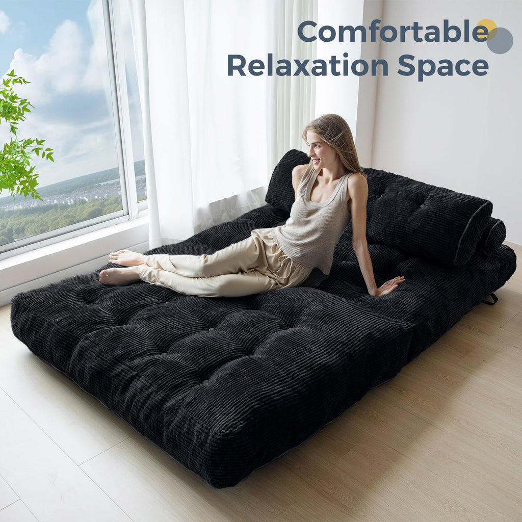 MAXYOYO Folding Sofa Bed, Convertible Sleeper Chair with Pillow Foldable Mattress with Back Support, Portable Fold Out Chair Bed Comfy Floor Sofa Lounge for Living Room Bedroom, Dark Grey, Single