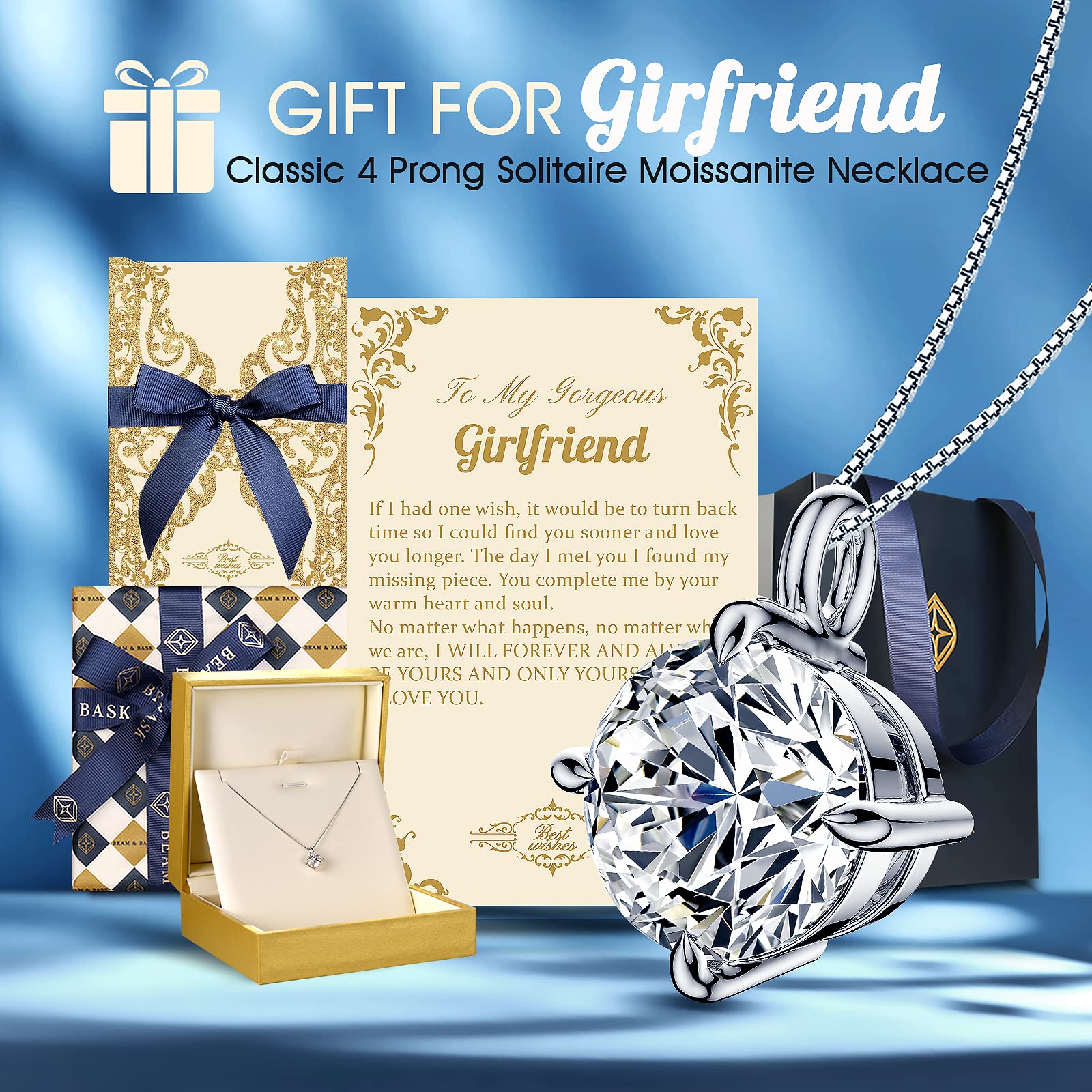 Beam & Bask Pendant Necklace for Wife or Girlfriend, Anniversary Birthday Wedding Moissanite Jewelry for Soulmate Her Women, S925 Sterling Silver