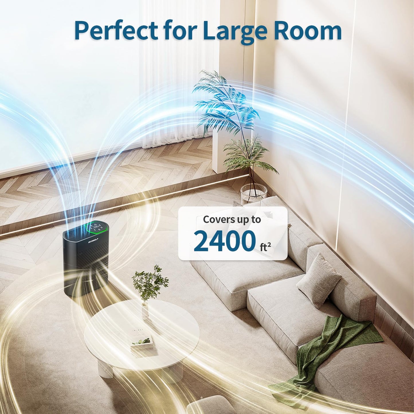 Air Purifiers for Home Large Room Up to 2400 Ft², Powerful HEPA Air Purifier with PM 2.5 Air Quality Display 20dB Sleep Mode, Air Purifiers for Bedroom Office Living Room HAP602 White