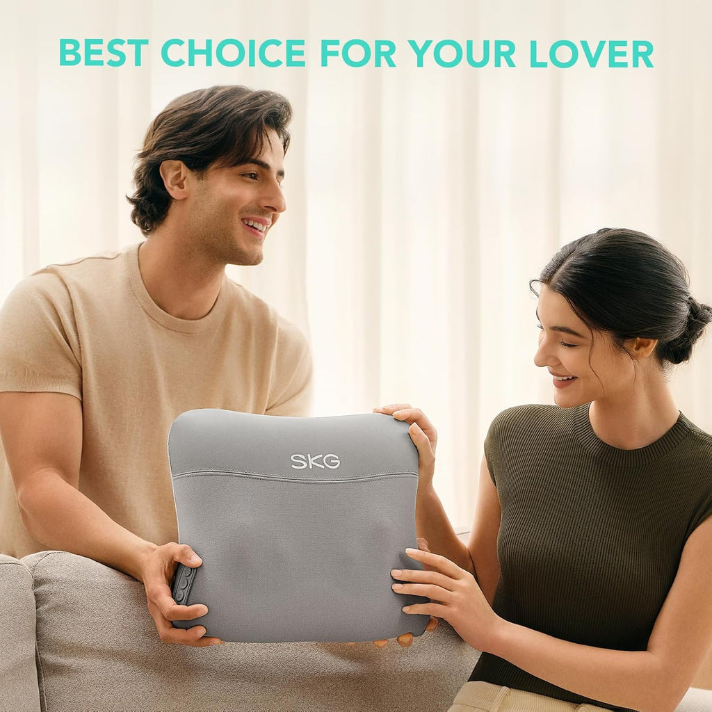 SKG Back Massager for Pain Relief Deep Tissue Cordless Back and Neck Massager Pillow with Dual Sided Heat VS500 Gifts for Men Women(Need to Restart After 15 min)